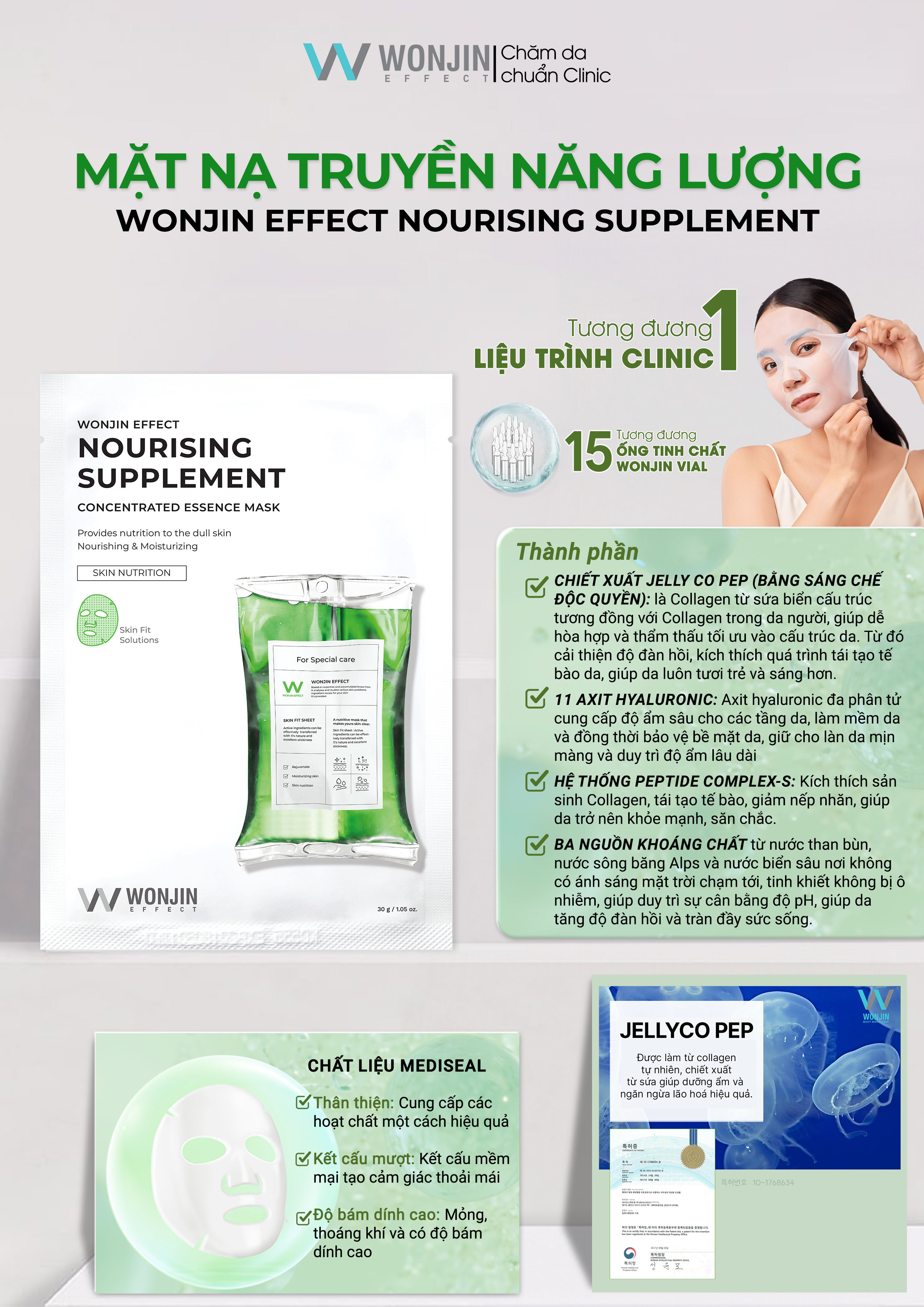 Mô tả Combo 10 Mặt Nạ Phục Hồi Chuyên Sâu WonJin Effect Nourising Supplement Mask 30g/miếng [B1] - 2