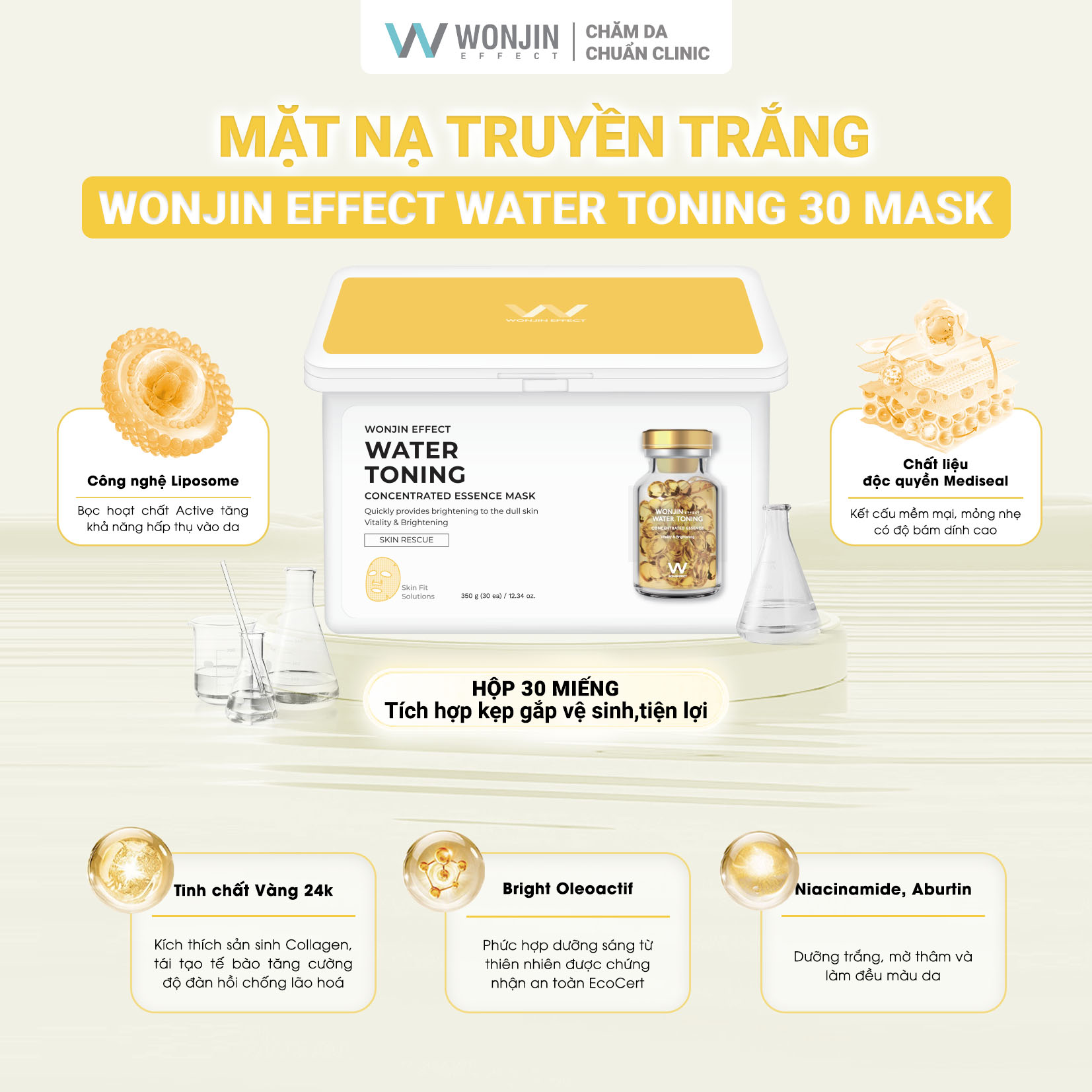 Mô tả Hộp 30 Mặt Nạ Giúp Dưỡng Trắng WonJin Effect Water Toning 350g (hộp 30 Mask) [B1] - 2