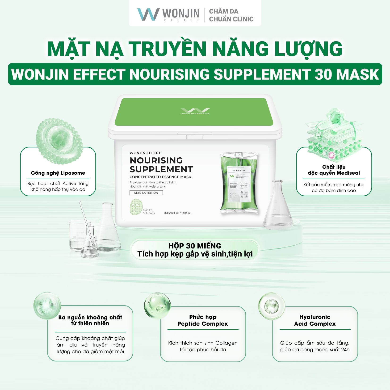 Mô tả Hộp 30 Mặt Nạ Giúp Truyền Năng Lượng Wonjin Effect Nourising Supplement 350g  [B1] - 2