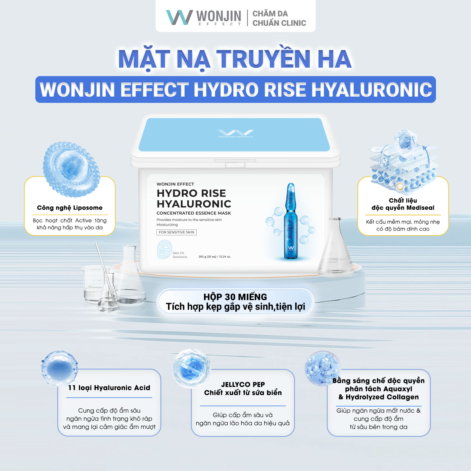 Mô tả Hộp 30 Mặt Nạ Giúp Cấp Nước Mỗi Ngày WonJin Effect Hydro Rise Hyaluronic Mask 350g [B1] - 2