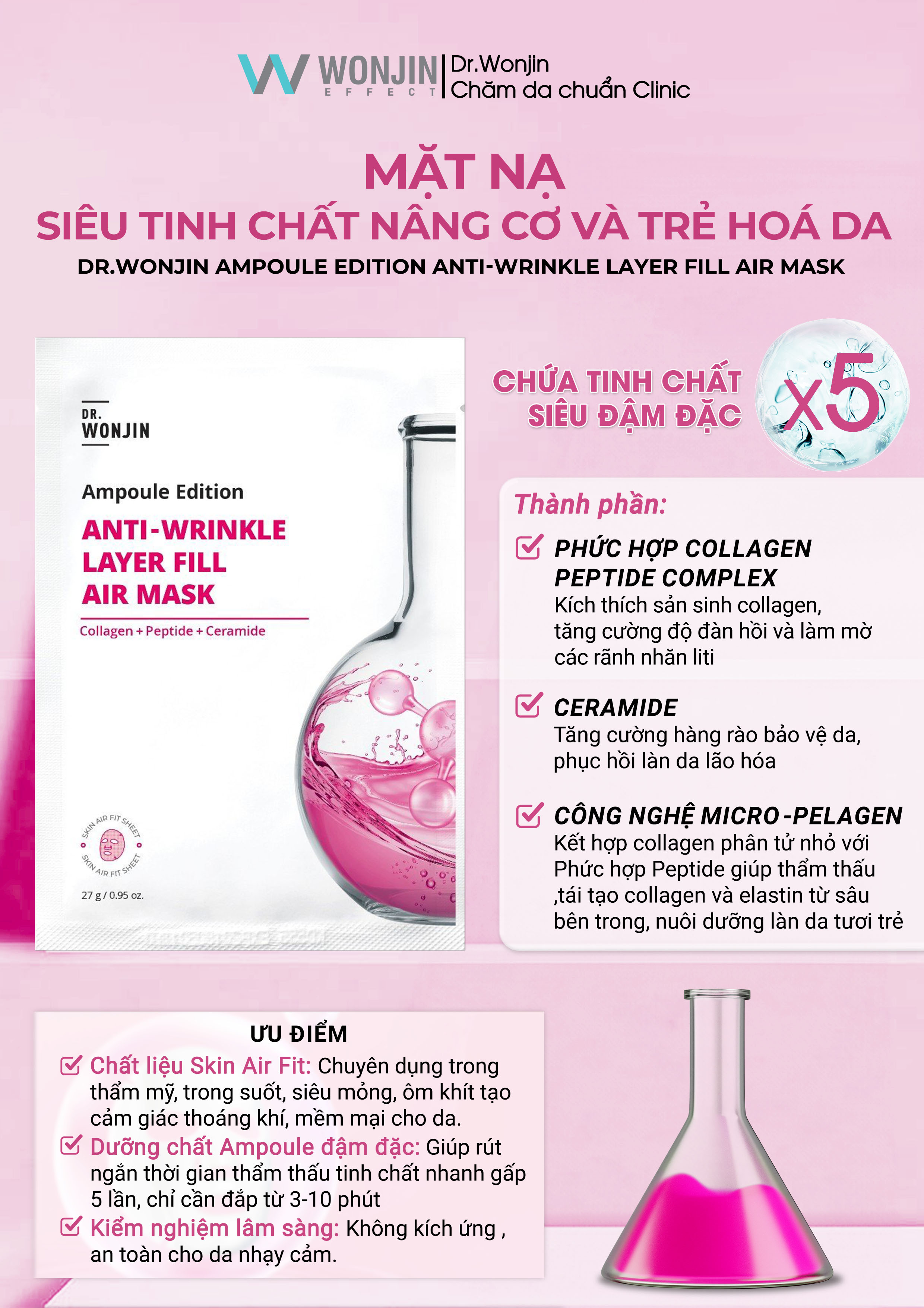 Mô tả Combo 20 Mặt Nạ Siêu Tinh Chất MIX DR WonJin Ampoule Edition Fill Air 27g (KHÔNG HỘP) [B2] - 3