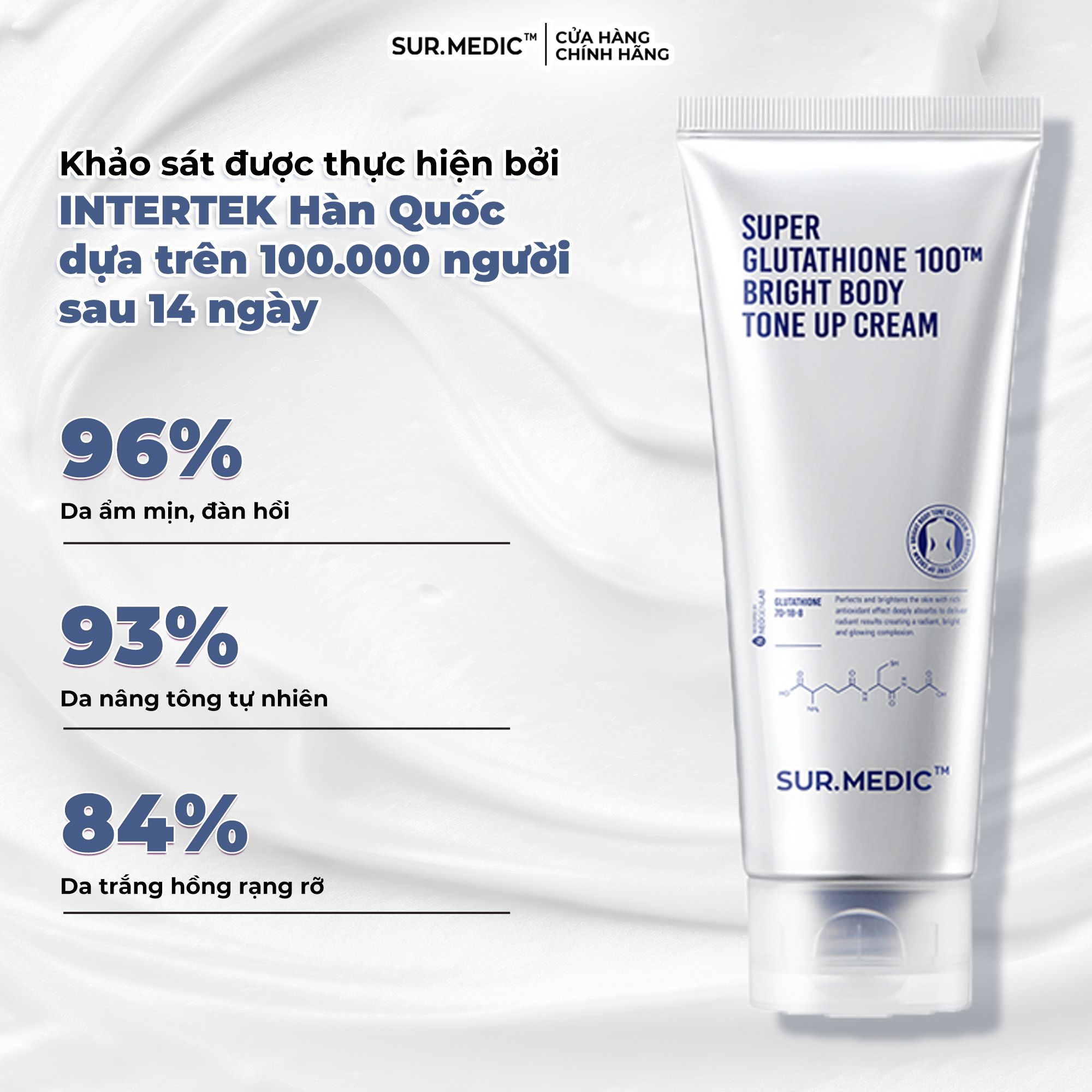 Mô tả Kem Dưỡng Trắng Nâng Tone Da Toàn Thân SUR.MEDIC Super Glutathione 100TM Bright Body Tone Up Cream 150ml - 7