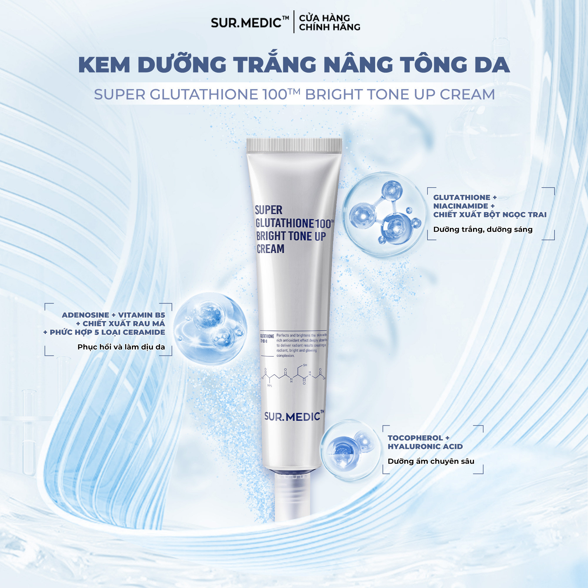 Mô tả Kem Dưỡng Nâng Tông Trắng Da SUR.MEDIC Super Glutathione 100 Bright Tone Up Cream 40ml - 1