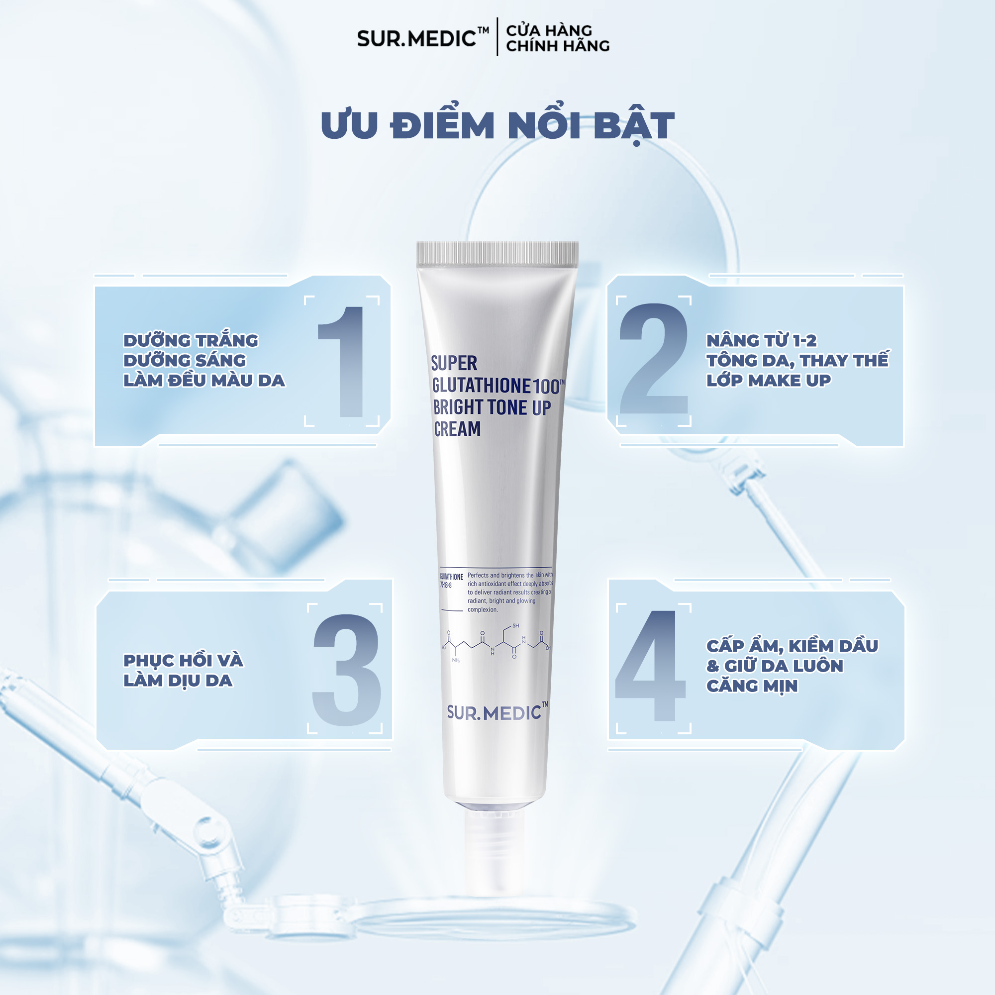 Mô tả Kem Dưỡng Nâng Tông Trắng Da SUR.MEDIC Super Glutathione 100 Bright Tone Up Cream 40ml - 2