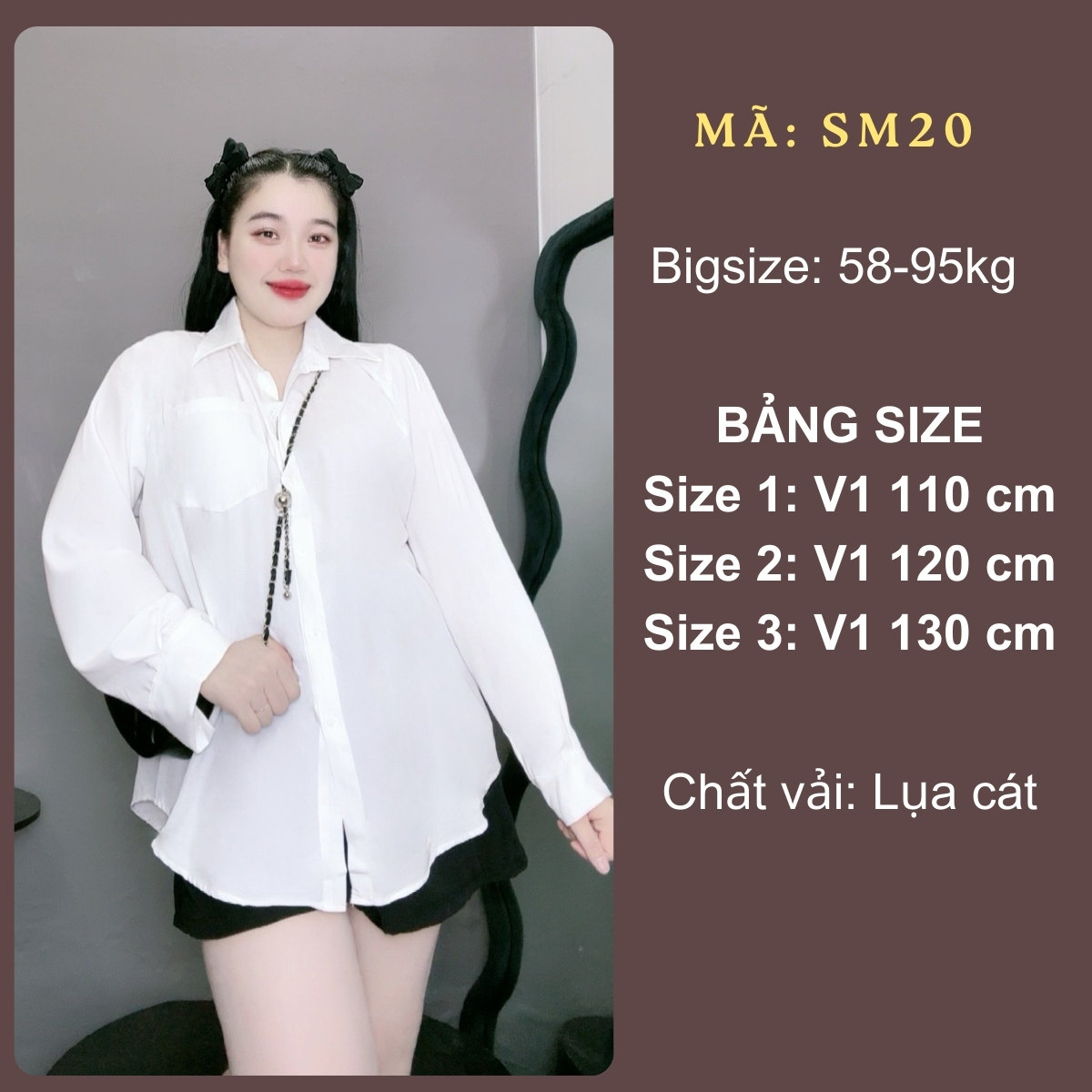 Mô tả Tổng Hợp Sơ Mi Trắng Bigsize Nữ Somi Công Sở Form Rộng Basic Vải Mềm Mịn Cho Nữ Chubby 59-95kg - 1