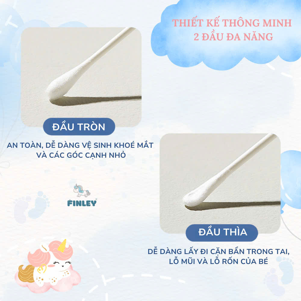 Mô tả Hộp 200 tăm bông ráy tai 2 đầu kháng khuẩn cho bé Finley FL0162 - 1