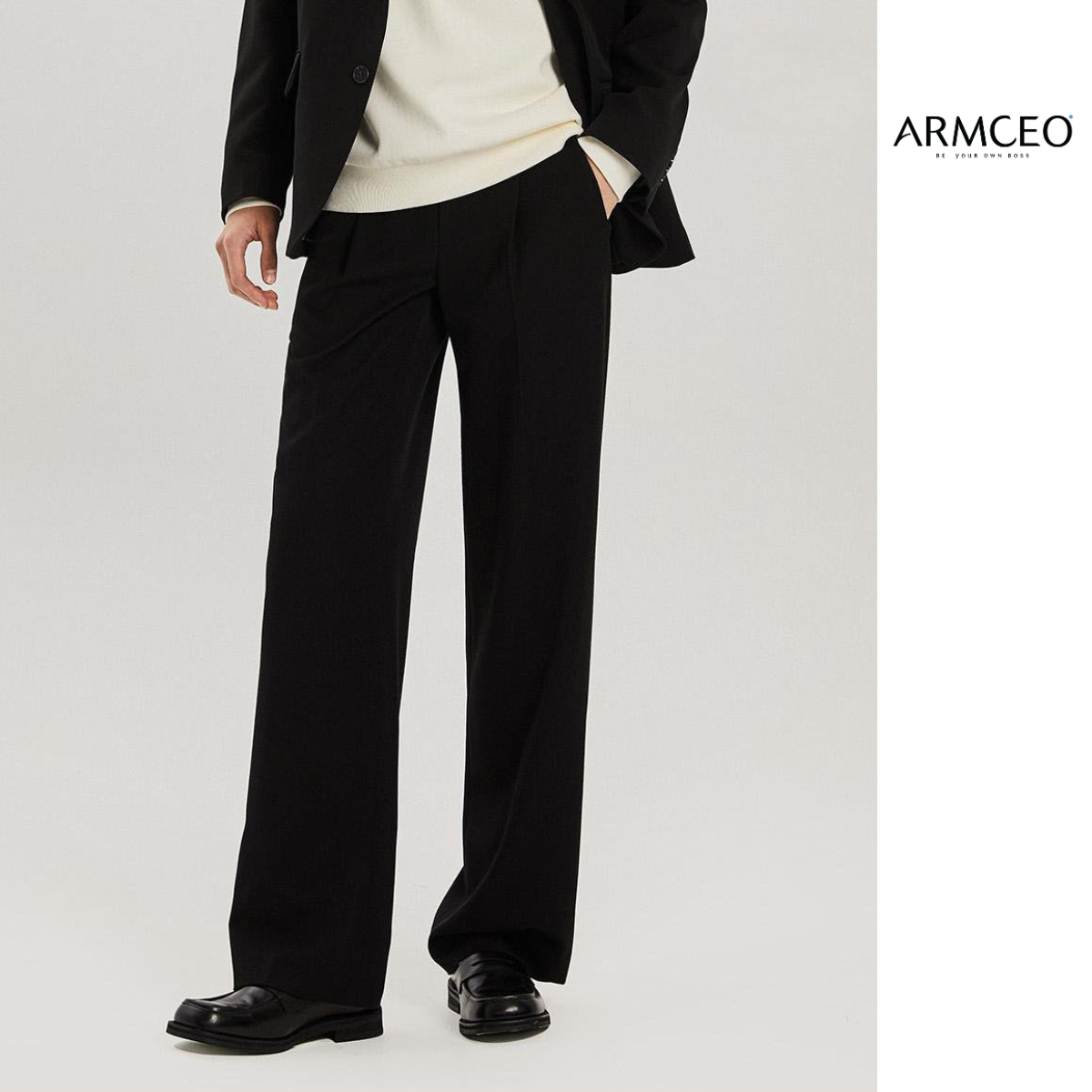 Mô tả Quần ống suông rộng sidetab ARMCEO đen trơn tôn dáng che khuyết điểm siêu tốt chất liệu cotton spandex - AD01 Trơn - 1