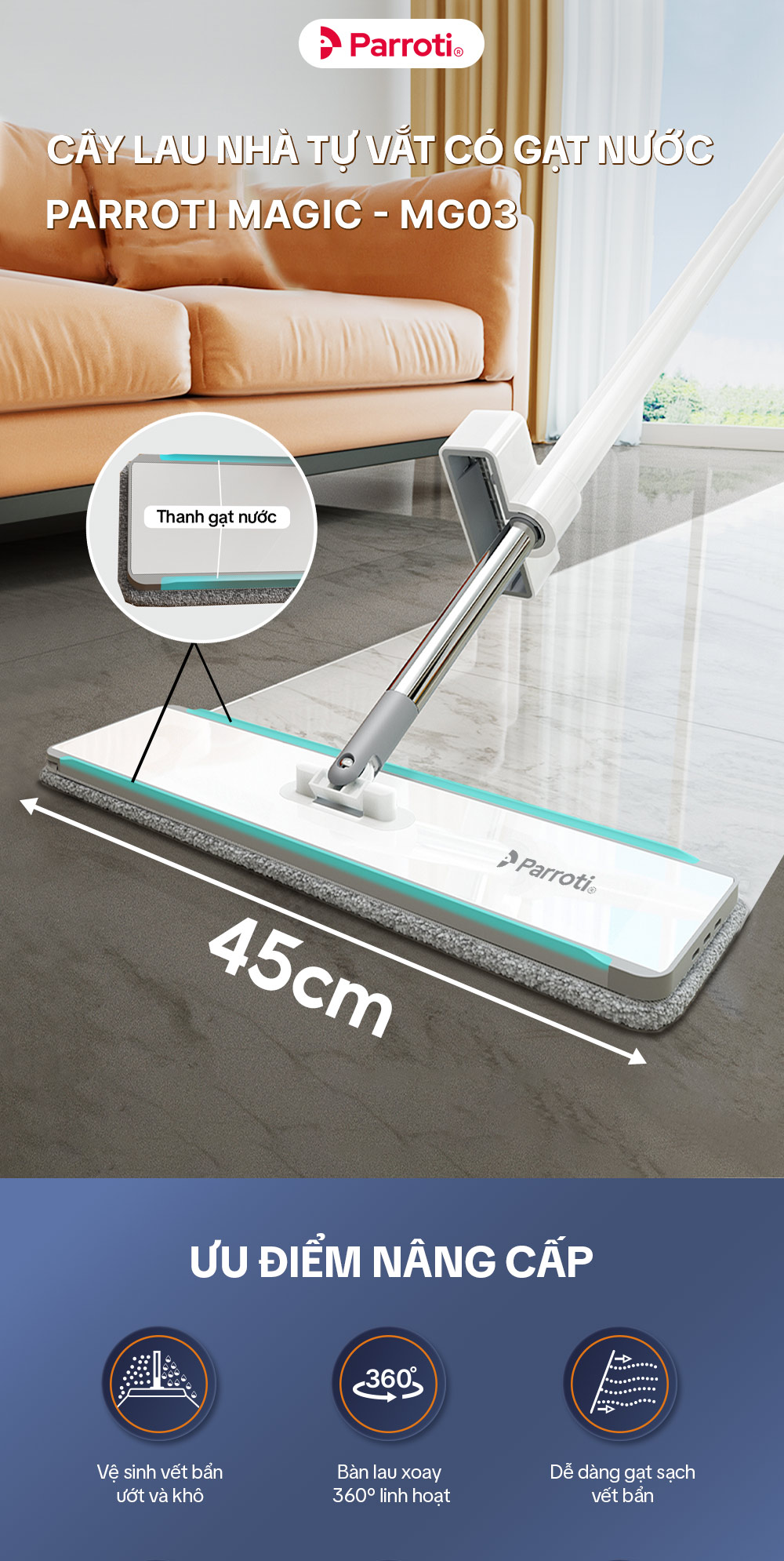 Cây lau nhà tự vắt Parroti Magic MG03