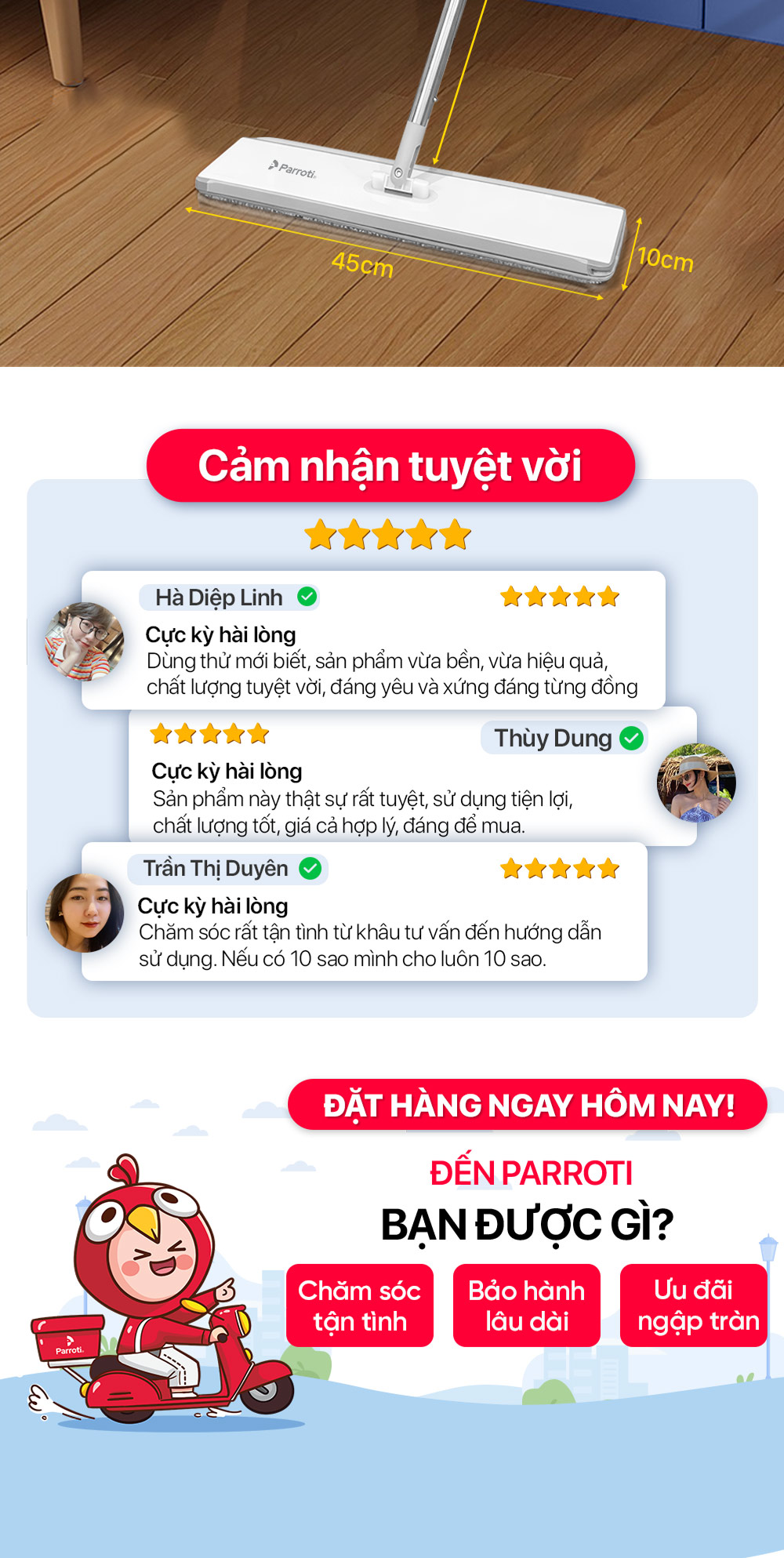 Mô tả Cây Lau Nhà Tự Vắt, Bàn Lau Xoay 360 Độ, Có Tích Hợp Gạt Nước, Cây Lau Trợ Lực Parroti Magic - MG03 - 12