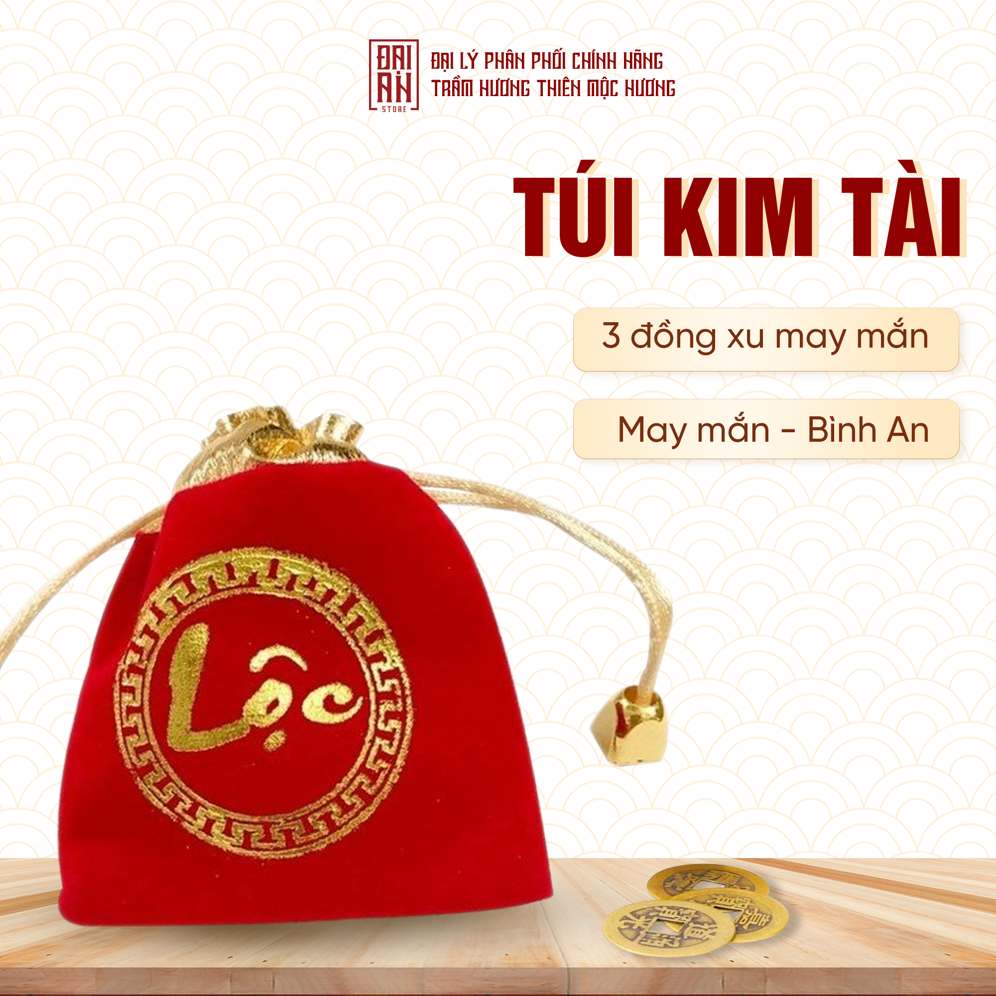 Mô tả Túi trầm KIM TÀI Thiên Mộc Hương bao gồm 3 đồng xu mang lại may mắn cát tường - 1