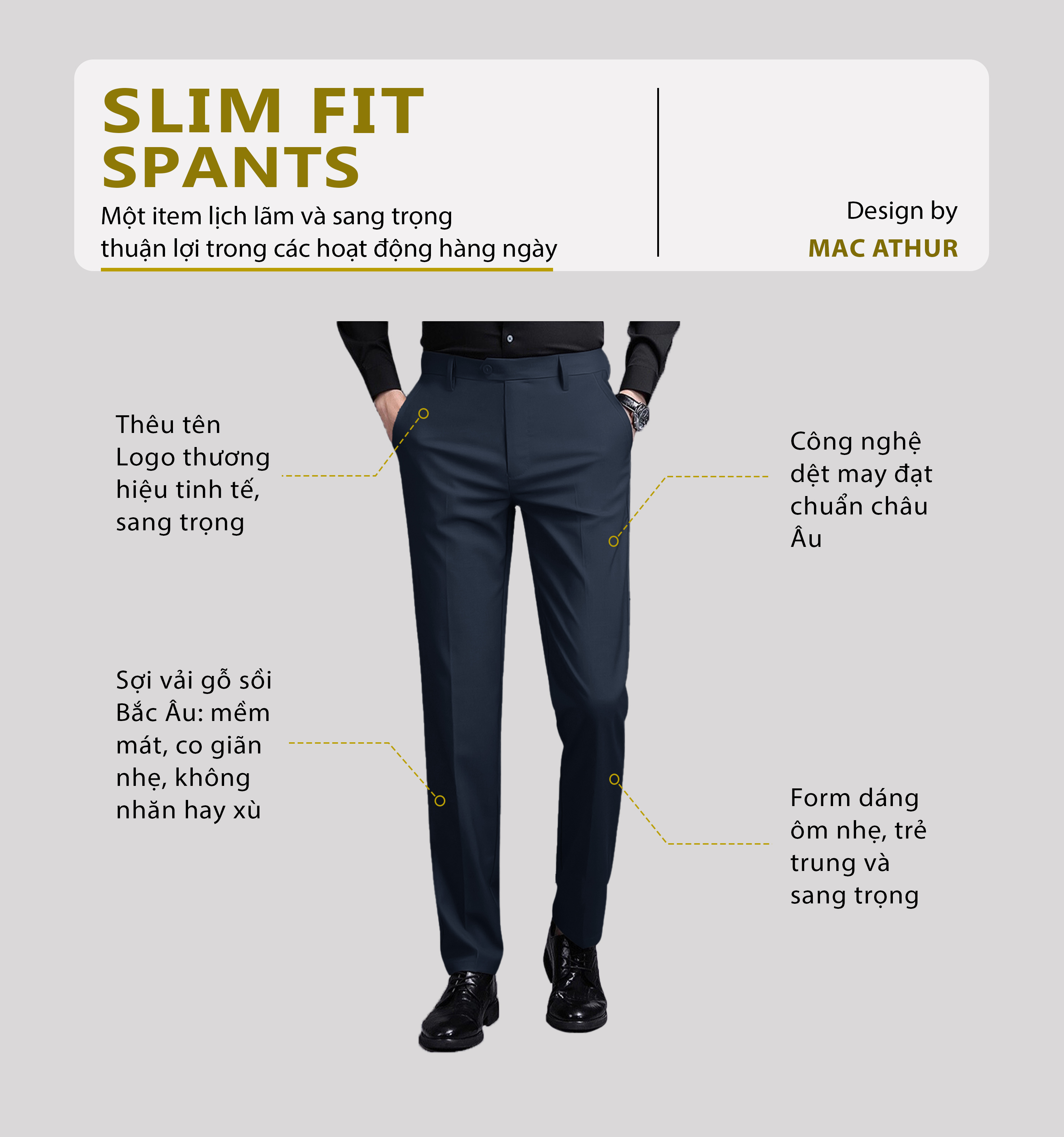 Mô tả Quần tây nam cao cấp MAC ARTHUR cao cấp chuẩn form xuất xịn, sang trọng, tôn dáng - 1