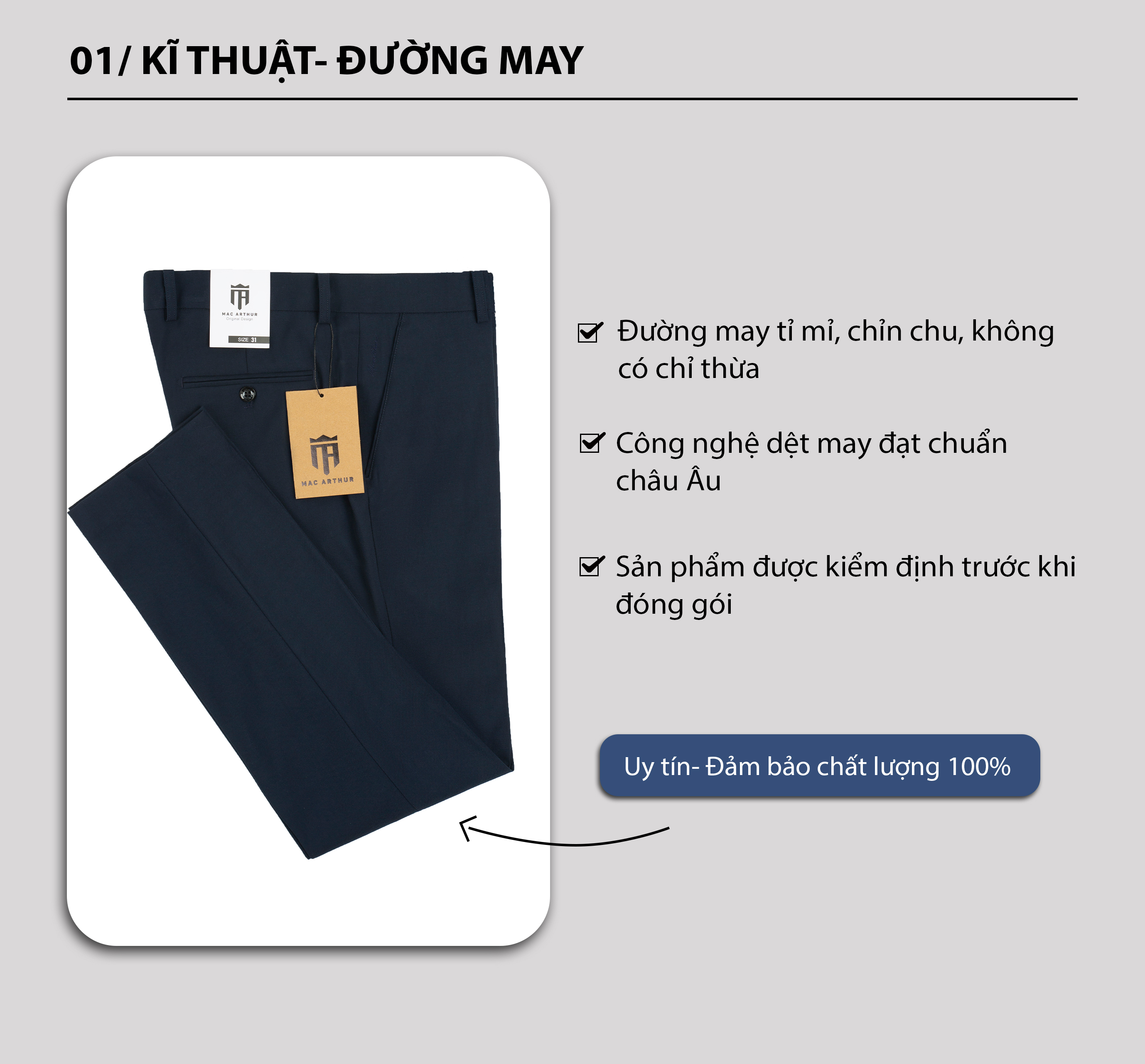 Mô tả Quần tây nam cao cấp MAC ARTHUR cao cấp chuẩn form xuất xịn, sang trọng, tôn dáng - 2