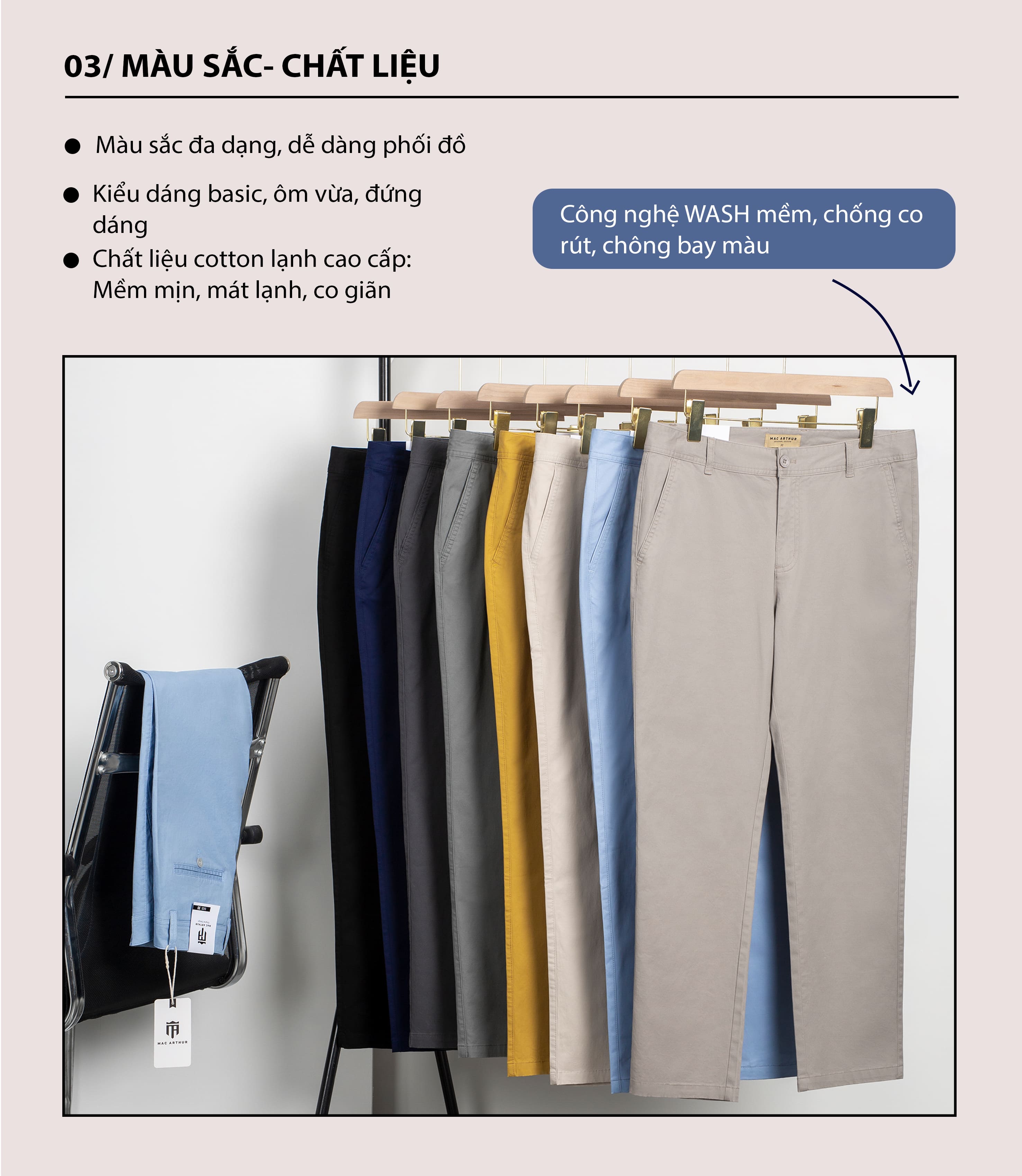 Mô tả Quần dài nam kaki MAC ARTHUR form chuẩn form tôn dáng sang trọng, mềm mịn, co giãn tốt - 4