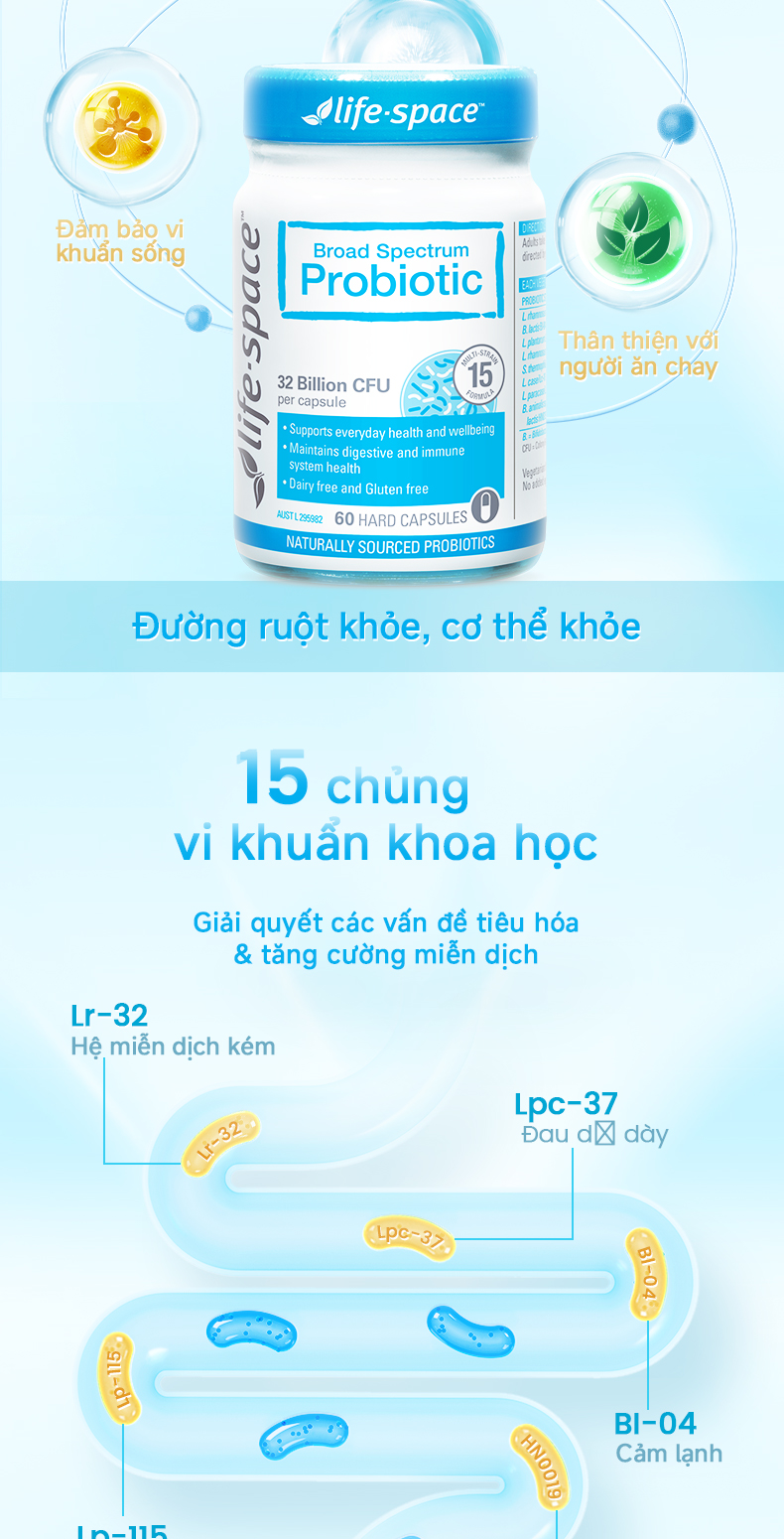 Mô tả Men vi sinh Life Space Adult Broad Spectrum Probiotic Chứa prebiotic hỗ trợ sức khỏe đường ruột tăng cường miễn dịch - 4