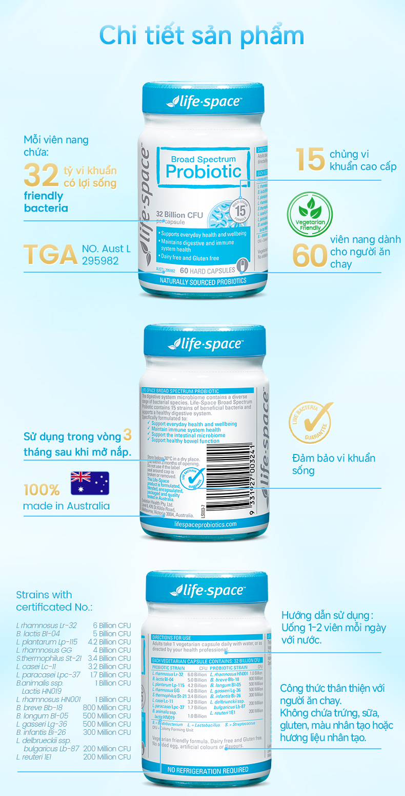 Mô tả Men vi sinh Life Space Adult Broad Spectrum Probiotic Chứa prebiotic hỗ trợ sức khỏe đường ruột tăng cường miễn dịch - 8
