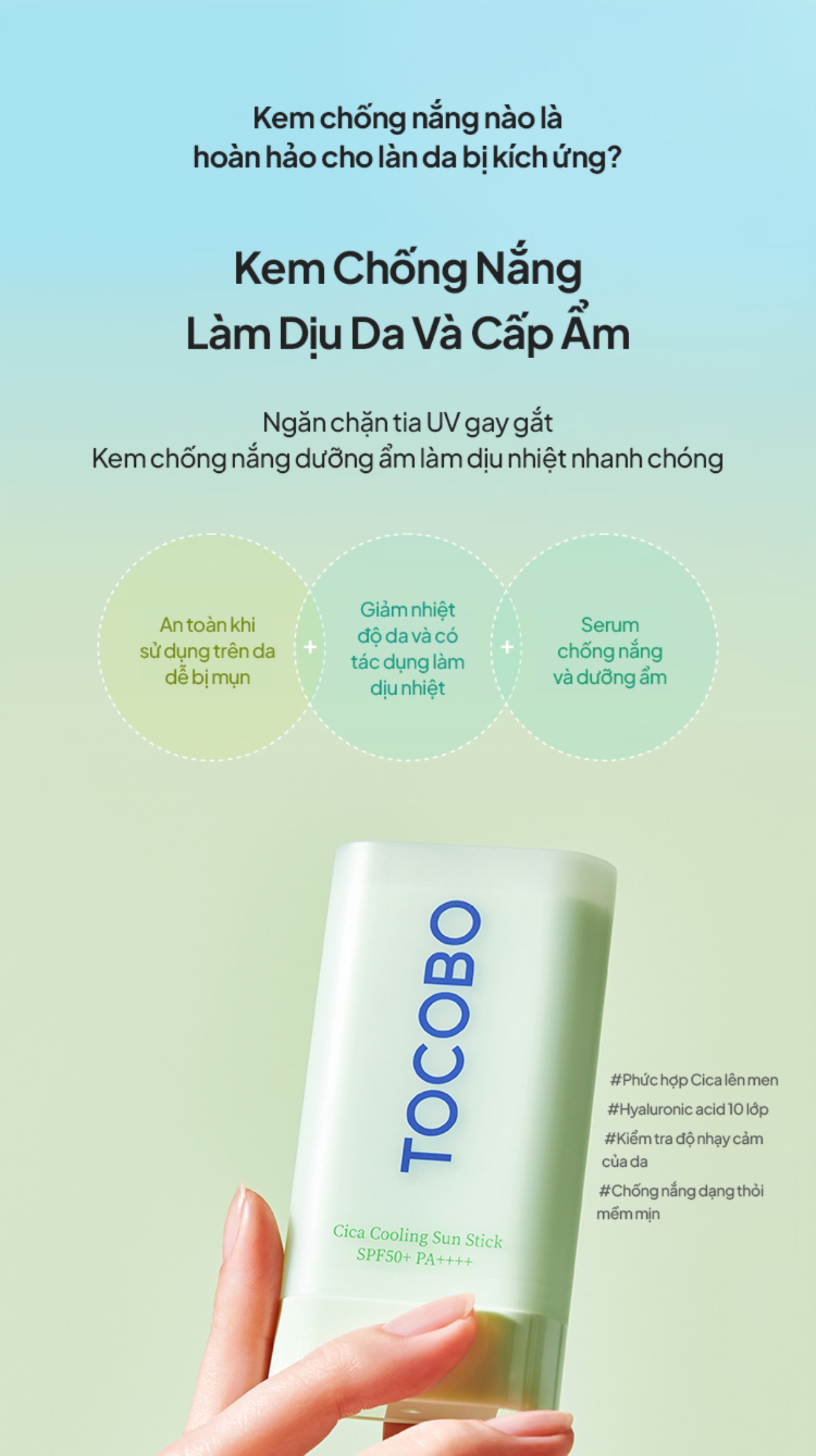 Mô tả Sáp Chống Nắng Dạng Thỏi Tocobo Cica Cooling Sun Stick SPF50+ PA++++ 18gr - 6