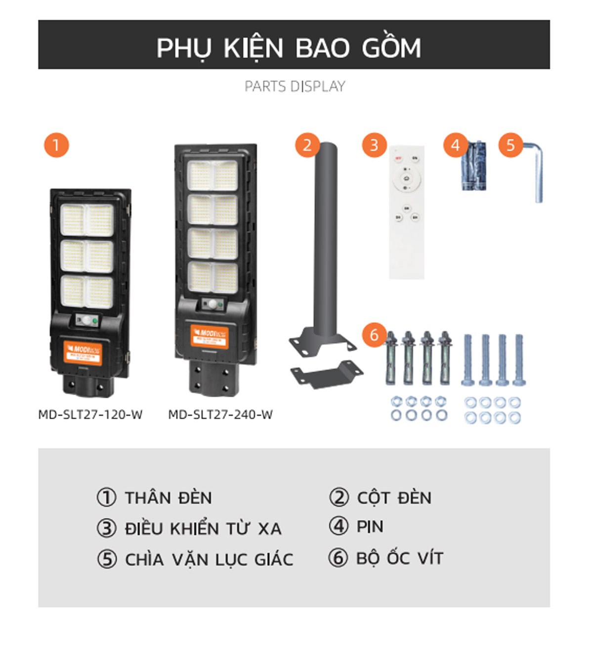 Mô tả Đèn Năng Lượng Mặt Trời MODI SOLAR SLT27 120W 240W, Điều Khiển Từ Xa, Chiếu Sáng Cả Đêm - 9