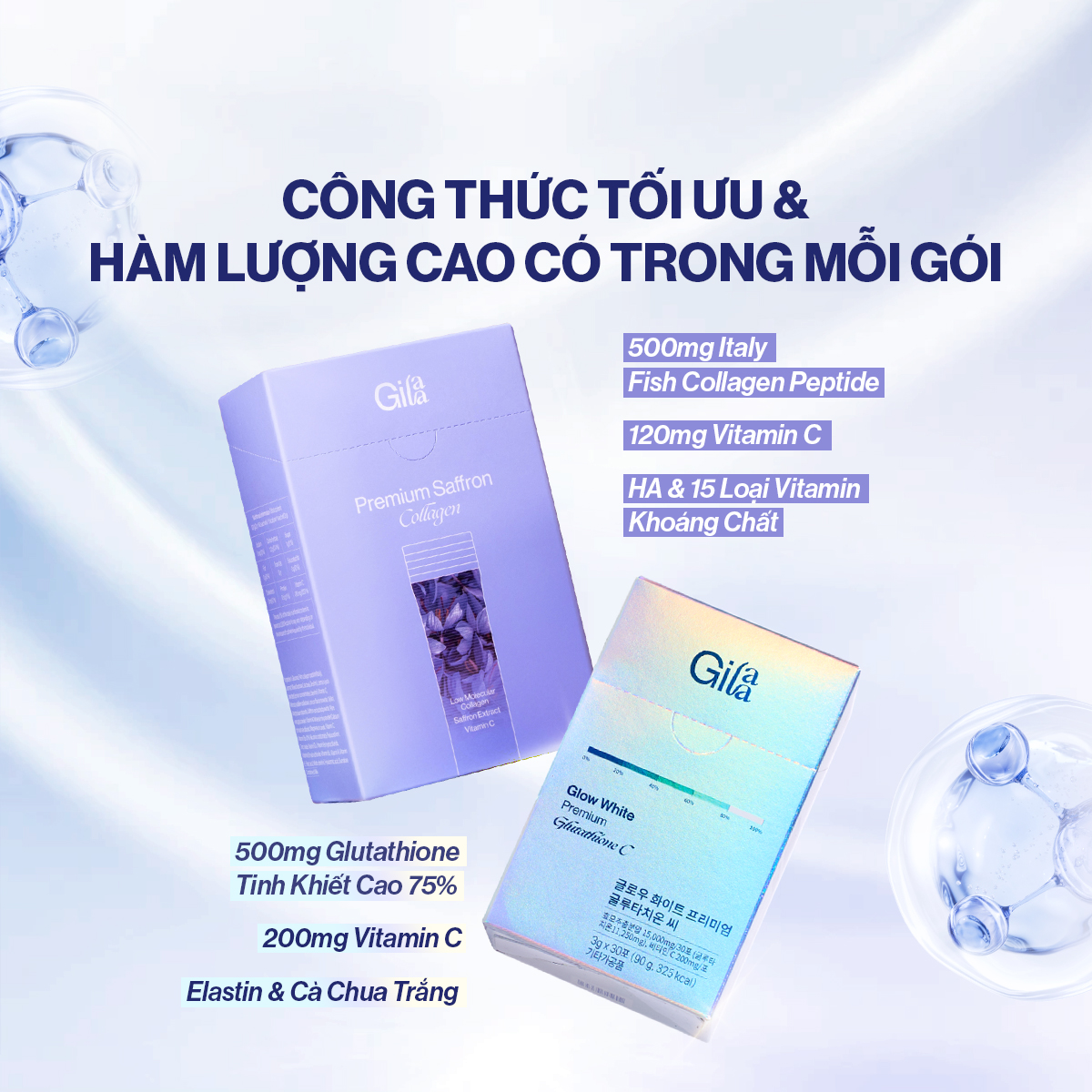 Mô tả Combo Căng Bóng Trắng Da Bột Ngậm Glutathione C (3g x 30 gói) và Bột Uống Collagen Gilaa (2g x 60 gói) - 4