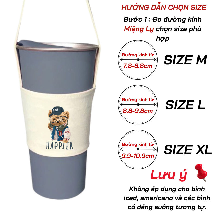 Mô tả Túi treo ly, cốc (Cup Holder) Ginko Canvas in hình gấu teddy ( nhiều mẫu) - 10
