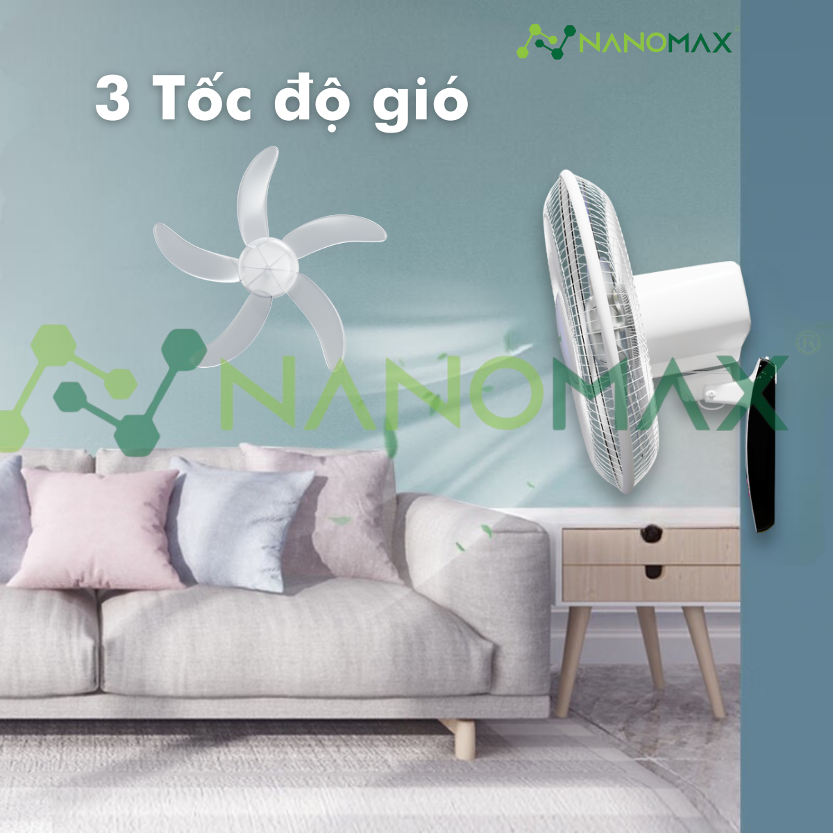 Mô tả Quạt Treo Tường NANOMAX QN-06 Size Lớn 18 Inches Điều Khiển Từ Xa, Đo Nhiệt Độ Bên Trong Máy - 4