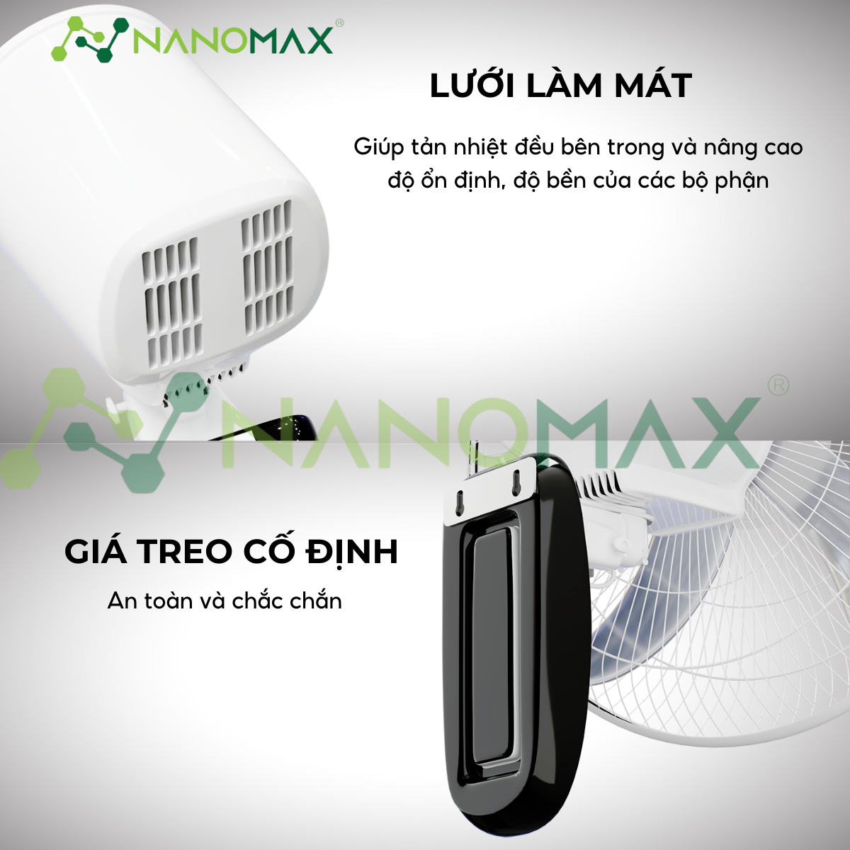Mô tả Quạt Treo Tường NANOMAX QN-06 Size Lớn 18 Inches Điều Khiển Từ Xa, Đo Nhiệt Độ Bên Trong Máy - 9