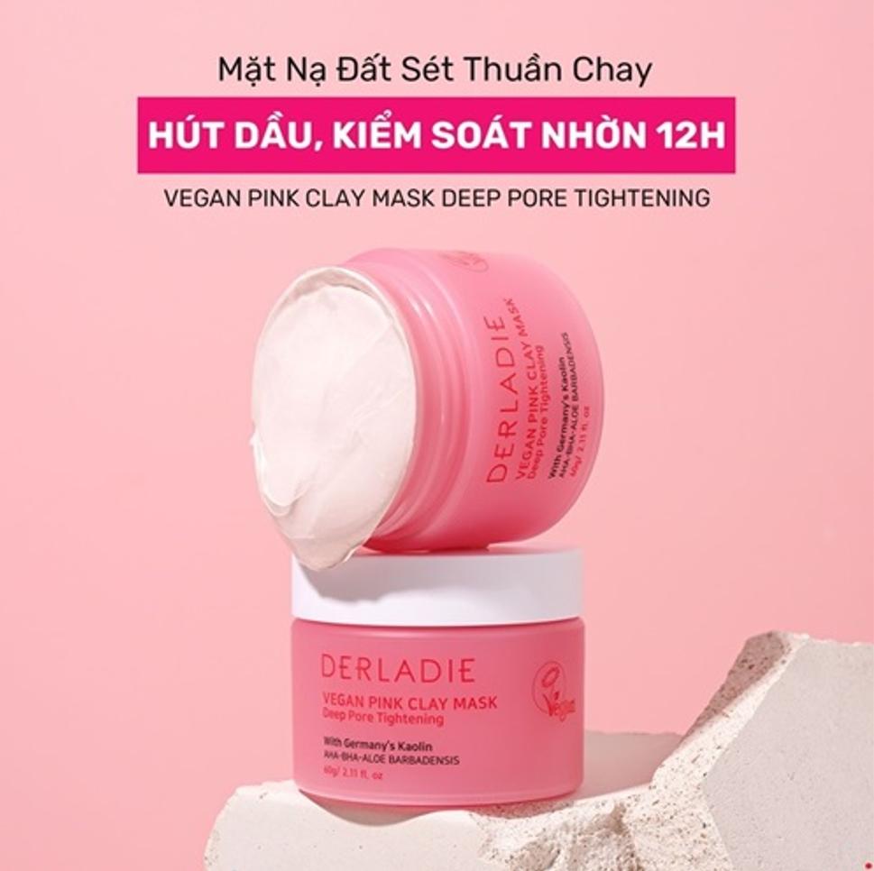 Mô tả Mặt Nạ Đất Sét Hút Dầu Kiểm Soát Nhờn 12H Derladie Vegan Pink Clay Mask Deep Pore Tightening - 1