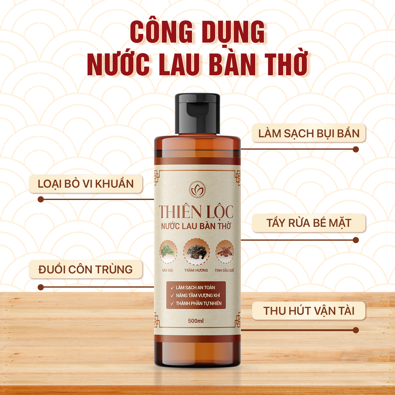 Mô tả Nước lau bàn thờ Thiên Lộc - Làm sạch, bao sái bàn thờ, thu hút tài vận 500ml - Nước thơm trầm hương - 2