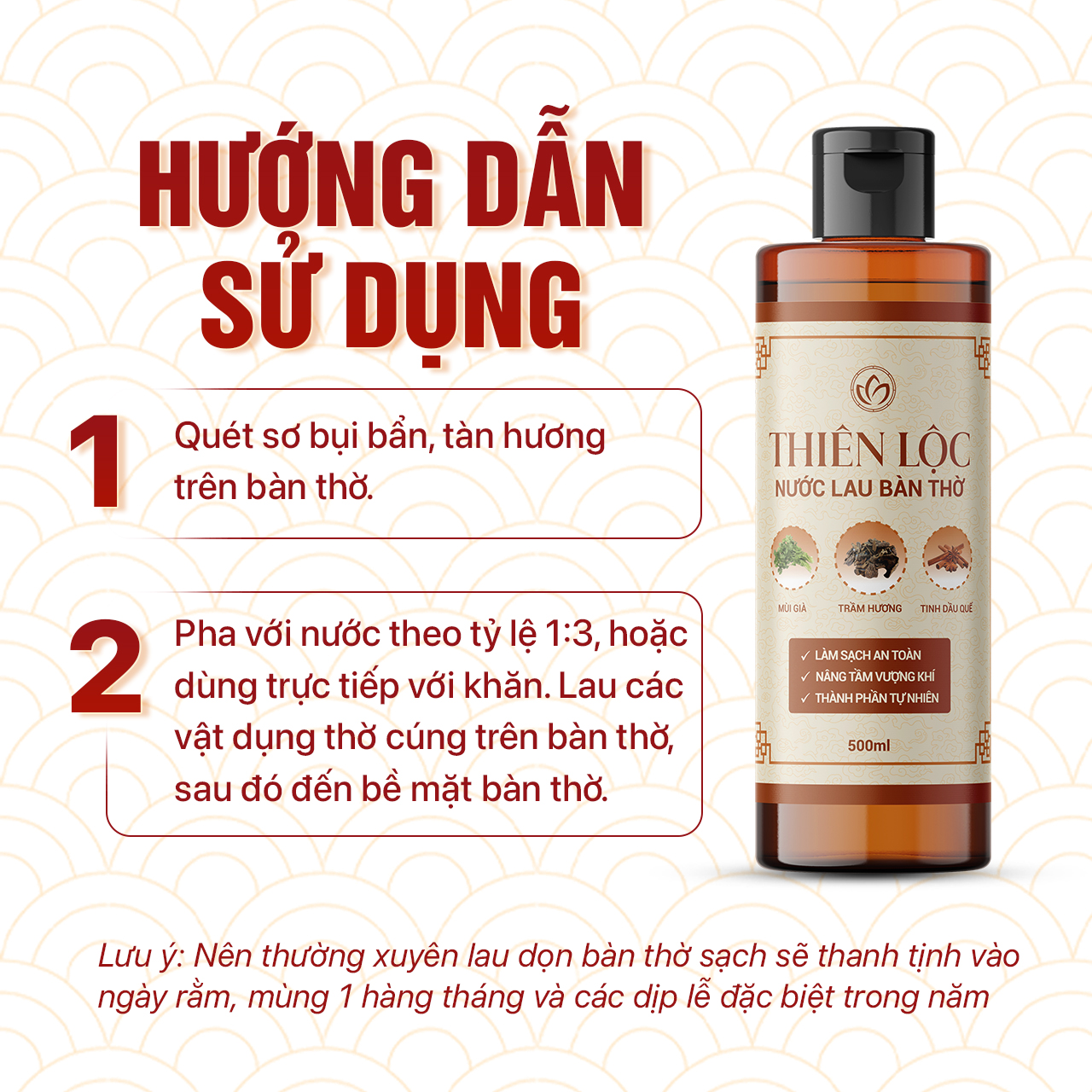 Mô tả Nước lau bàn thờ Thiên Lộc - Làm sạch, bao sái bàn thờ, thu hút tài vận 500ml - Nước thơm trầm hương - 3