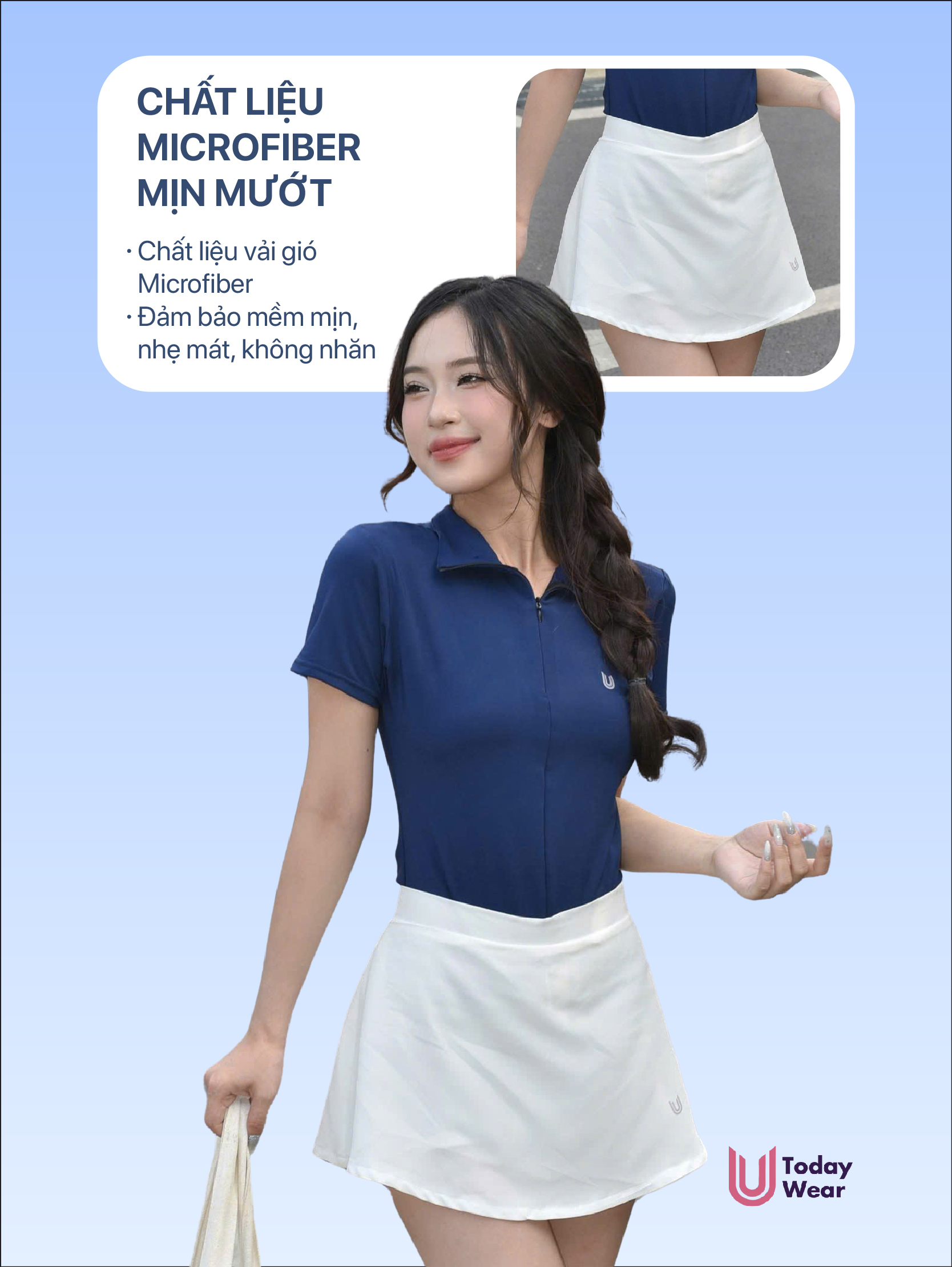 Mô tả Chân váy ngắn thể thao Lina Skirt Today U Wear có sẵn quần bảo hộ dáng chữ A cho nữ chơi cầu lông tennis chạy bộ - 2