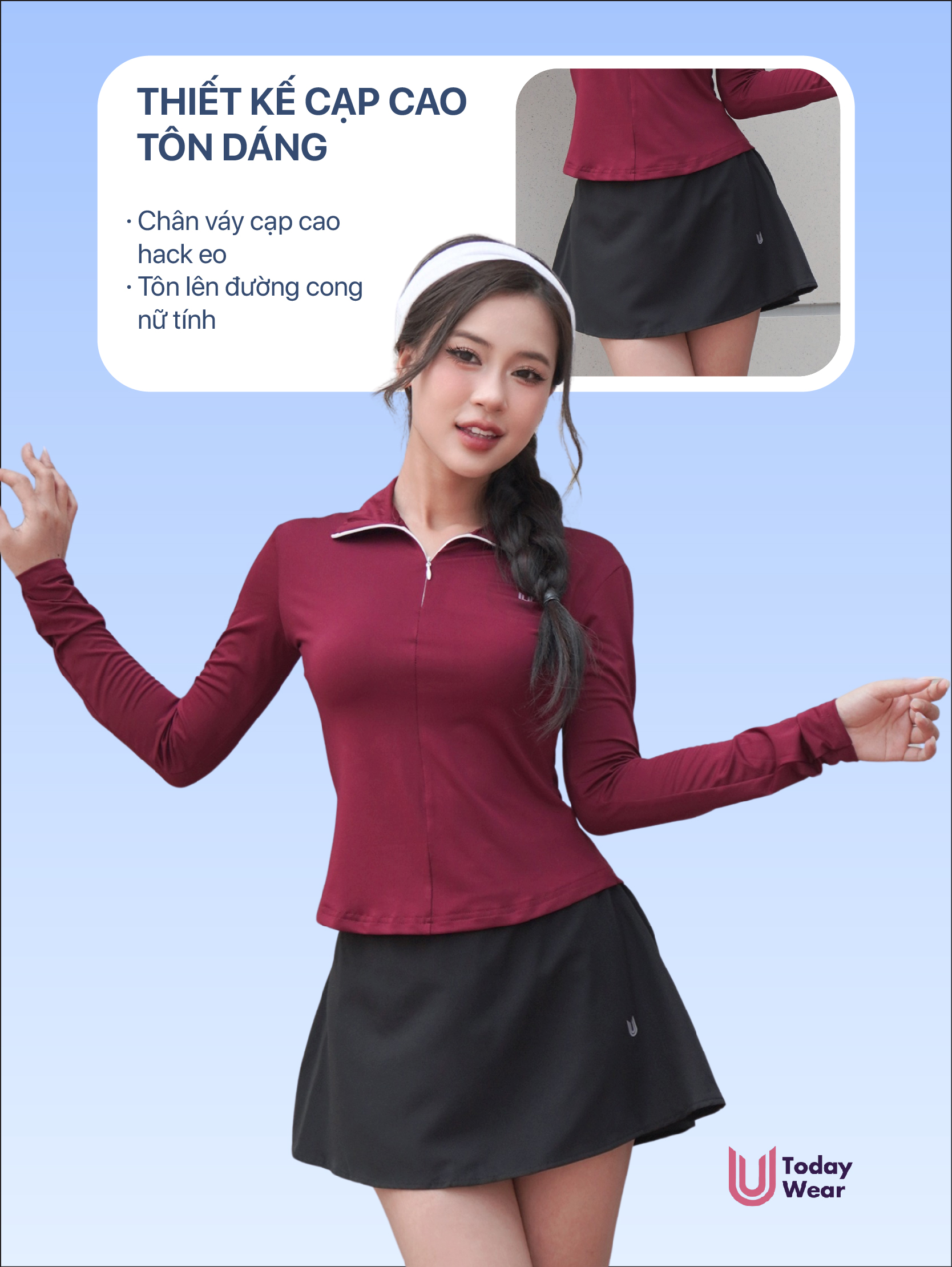 Mô tả Chân váy ngắn thể thao Lina Skirt Today U Wear có sẵn quần bảo hộ dáng chữ A cho nữ chơi cầu lông tennis chạy bộ - 3