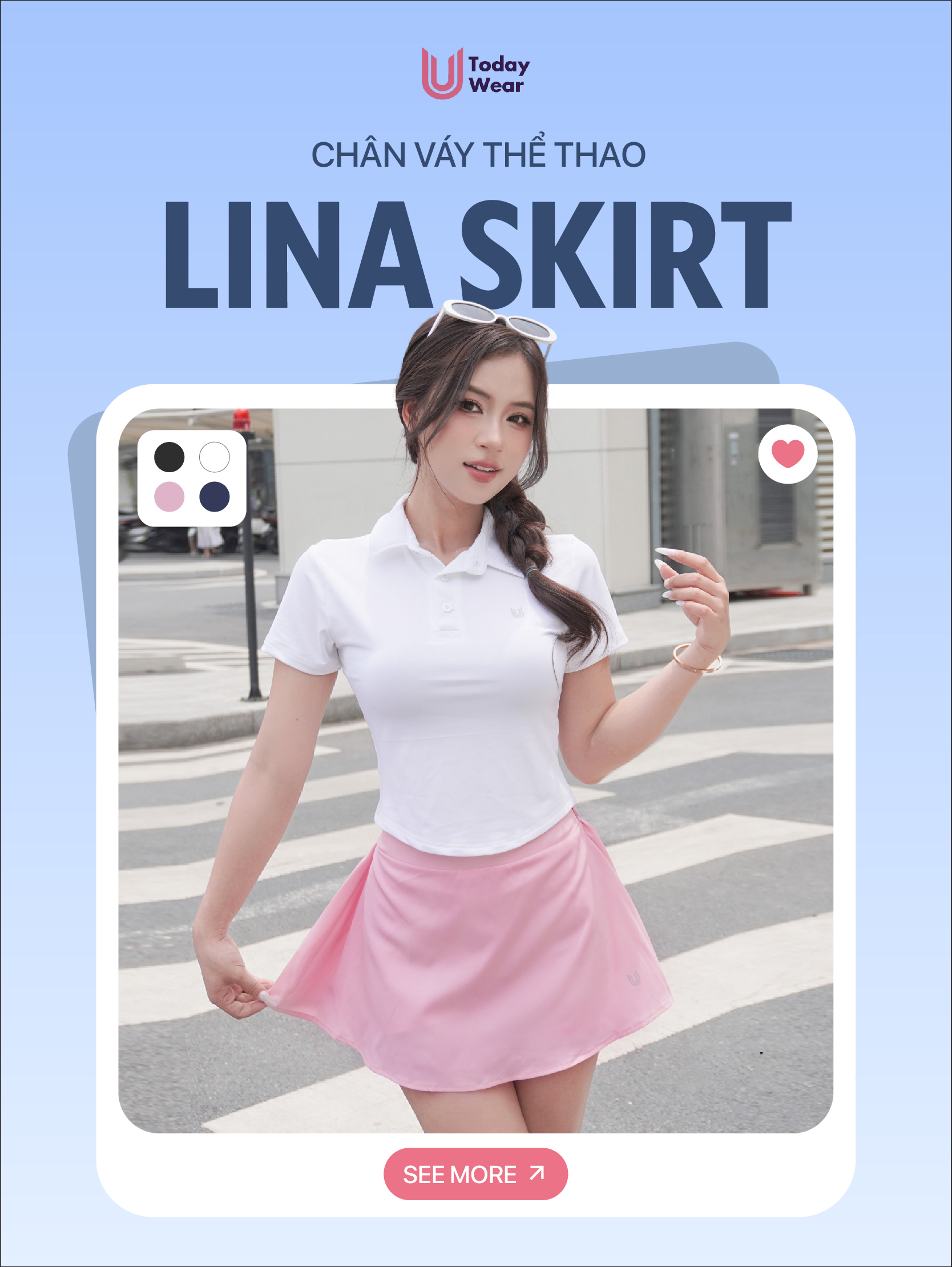 Mô tả Chân váy ngắn thể thao Lina Skirt Today U Wear có sẵn quần bảo hộ dáng chữ A cho nữ chơi cầu lông tennis chạy bộ - 1