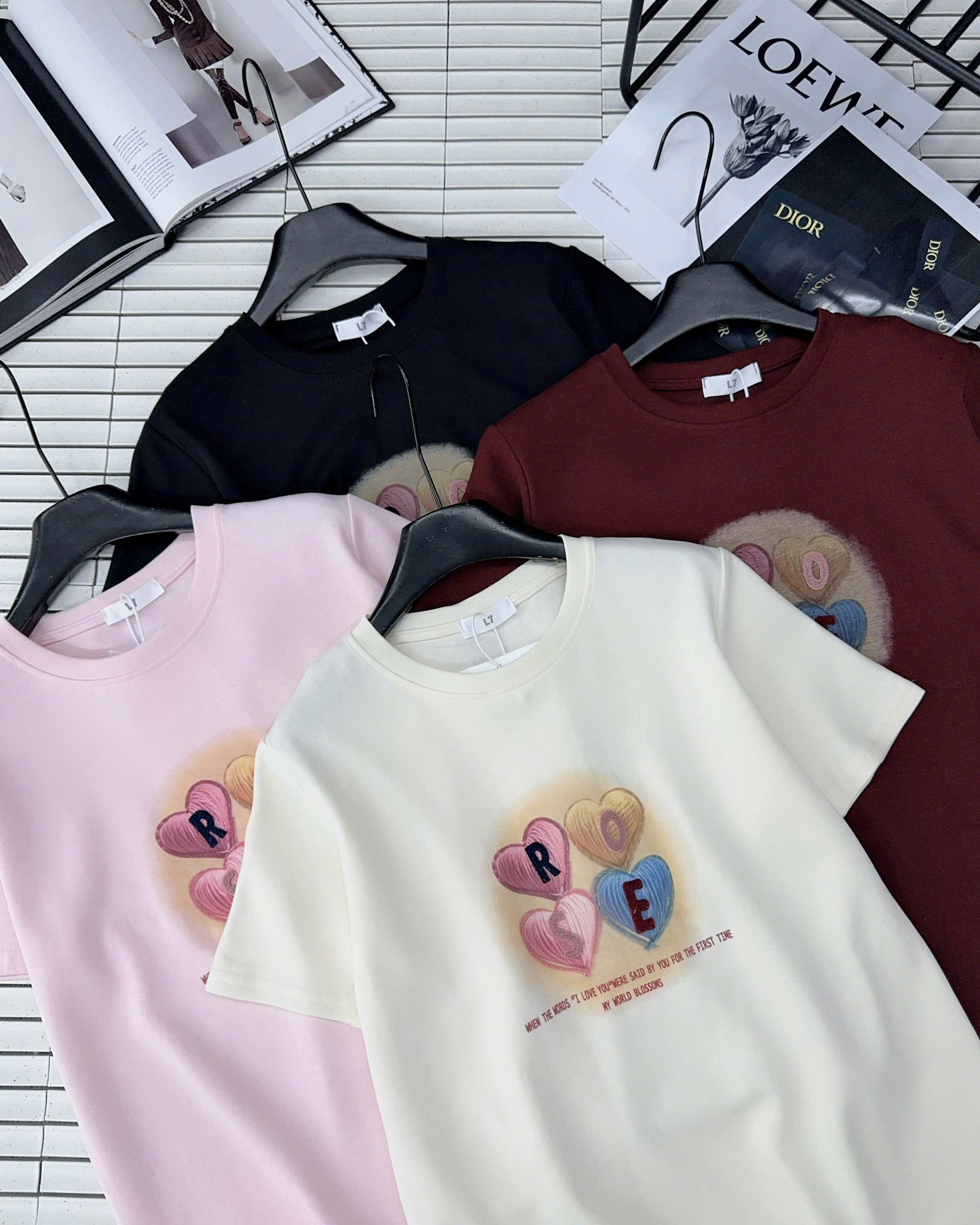 Mô tả Áo phông nữ Quảng Châu mã 3732 in hình chữ ROSE  chất cotton co giãn, thoáng mát - 1