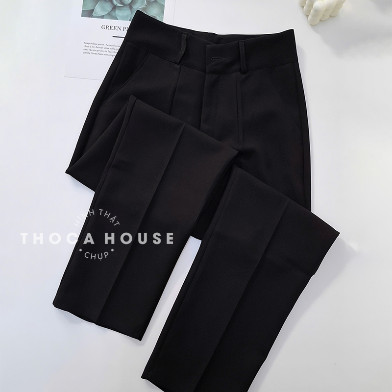 Mô tả Quần baggy nữ công sở kiểu lỡ nút trơn đen 186 THOCA HOUSE quần tây chuẩn form cao cấp tôn chân dài - 2
