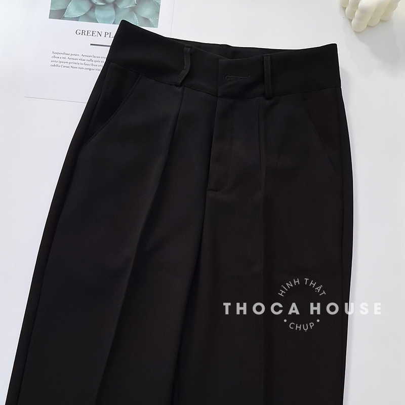 Mô tả Quần baggy nữ công sở kiểu lỡ nút trơn đen 186 THOCA HOUSE quần tây chuẩn form cao cấp tôn chân dài - 3