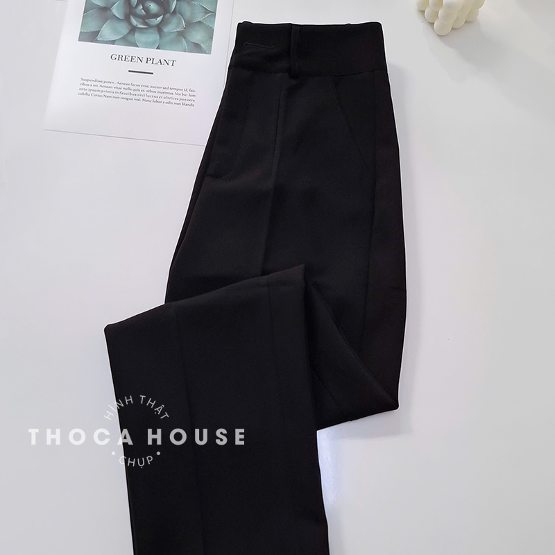 Mô tả Quần baggy nữ công sở kiểu lỡ nút trơn đen 186 THOCA HOUSE quần tây chuẩn form cao cấp tôn chân dài - 6