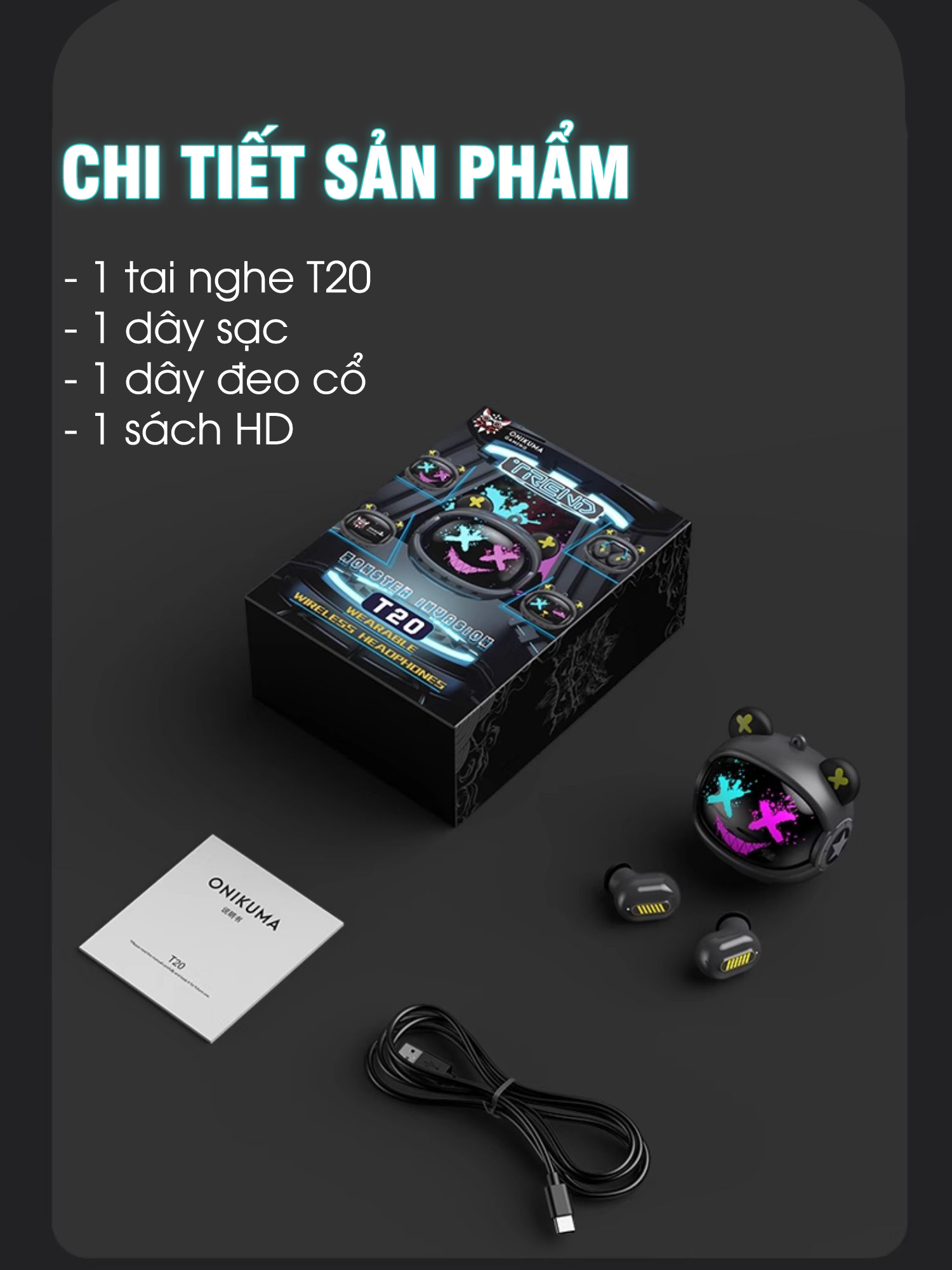 Mô tả Tai nghe gaming MEMO Onikuma T20 chống ồn không delay hỗ trợ chơi game nghe nhạc đeo cổ thời trang Liên quân mobile FF - 9