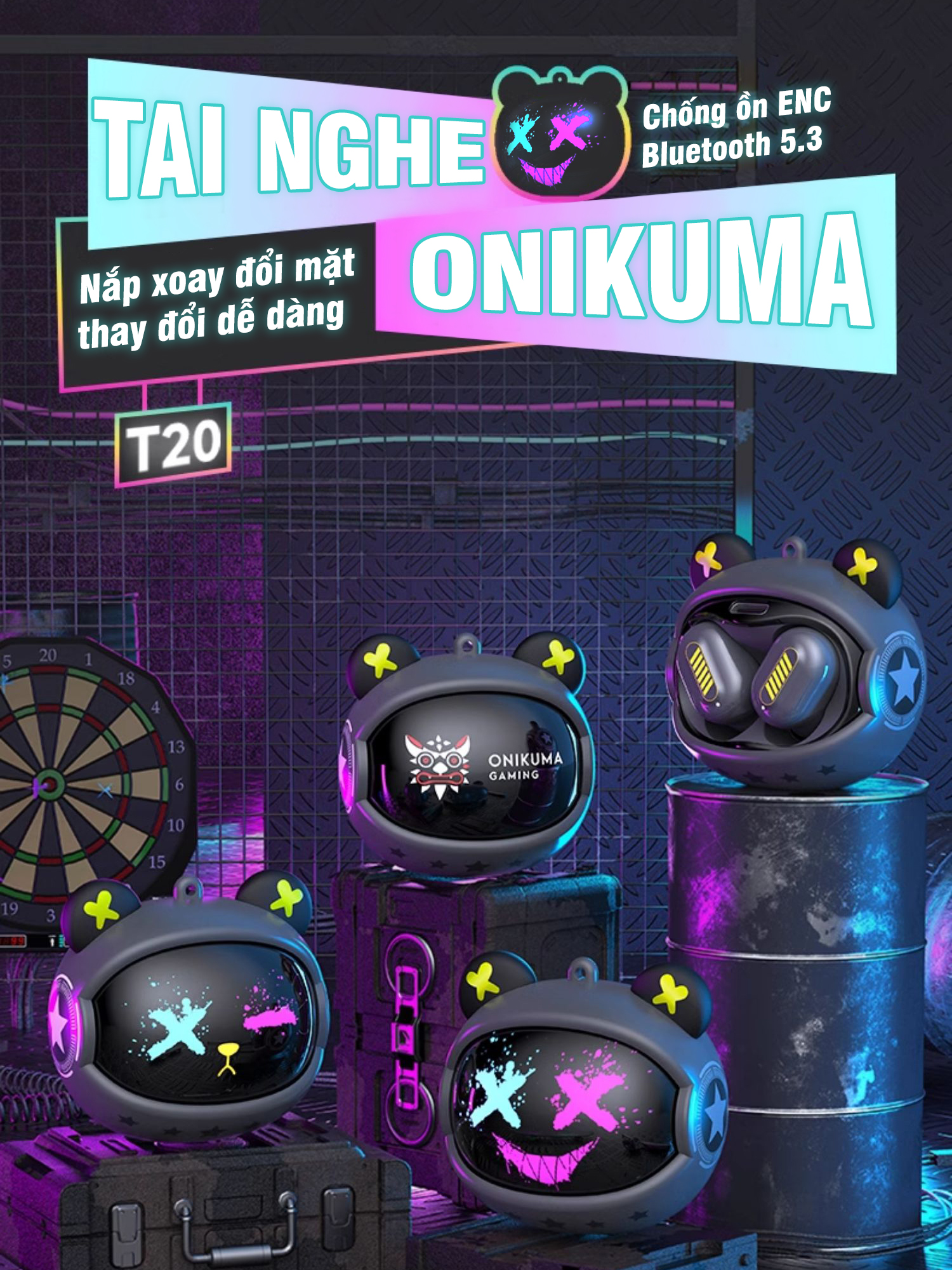 Mô tả Tai nghe gaming MEMO Onikuma T20 chống ồn không delay hỗ trợ chơi game nghe nhạc đeo cổ thời trang Liên quân mobile FF - 1