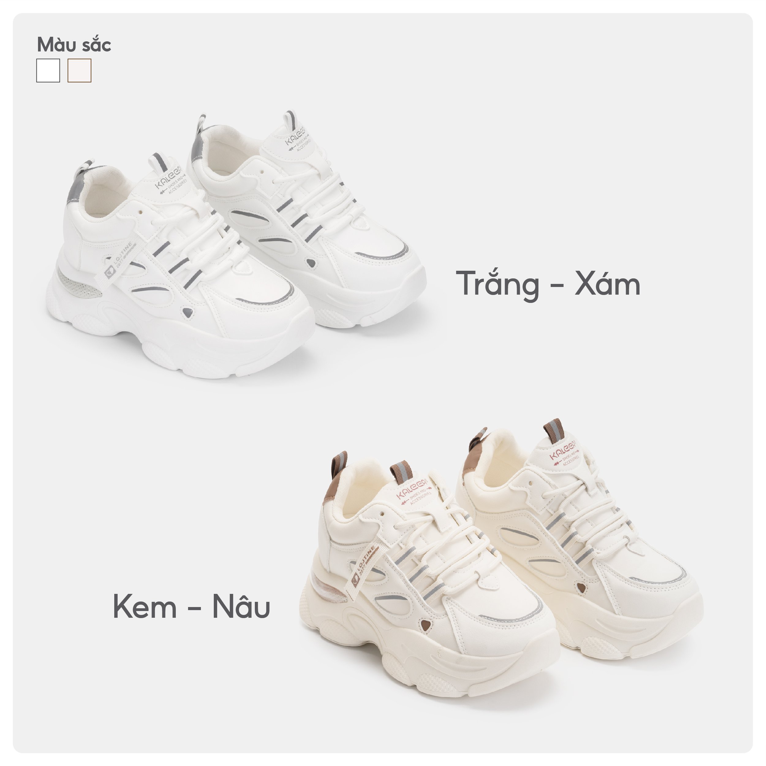 Mô tả Kaleea - Giày Thể Thao Nữ  Độn Đế Hack Dáng Chất Da Mềm Đế Cao 8cm - T111 - 2