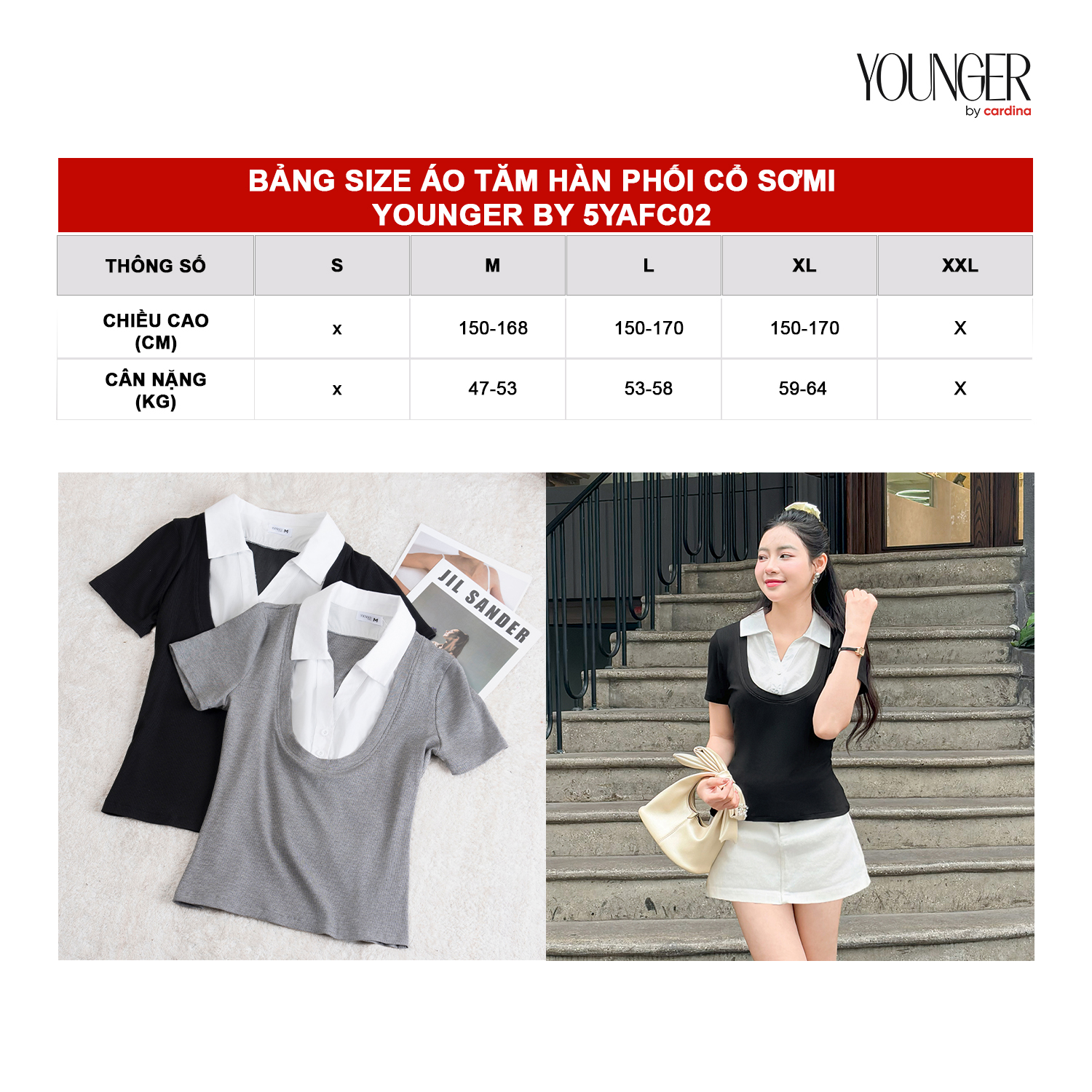 Mô tả Áo thun nữ YOUNGER BY CARDINA chất liệu tăm hàn phối cổ trendy năng động 5YAFC02 - 7