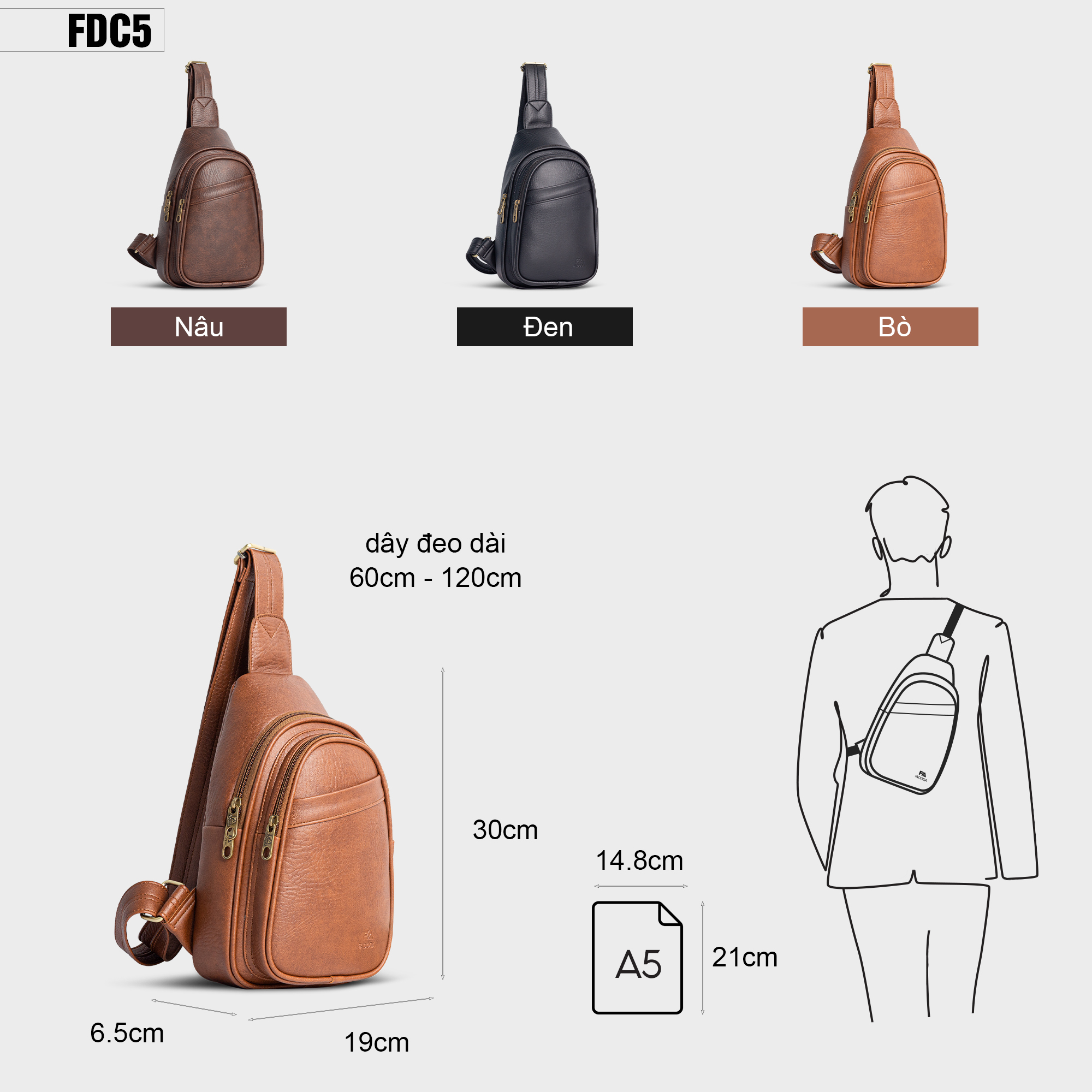 Mô tả Túi đeo chéo nam đa năng cao cấp FDC5 nhiều màu - 2