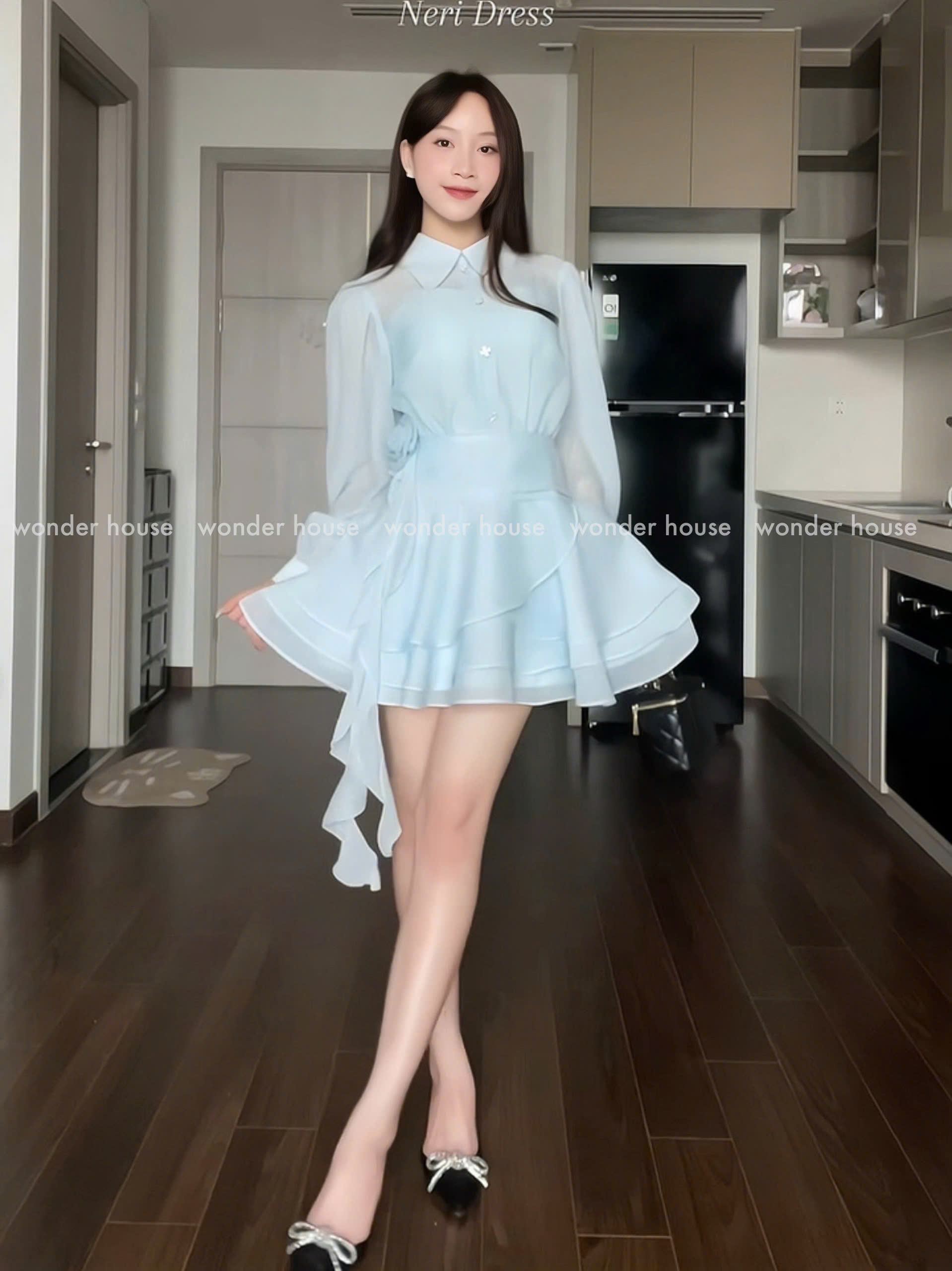 Mô tả Nesi Dress Wonderhouse Đầm thiết kế sơ tay dài dáng xòe tua rua chất vải dày dặn dự tiệc, dạo phố sang trọng nữ tính - 6