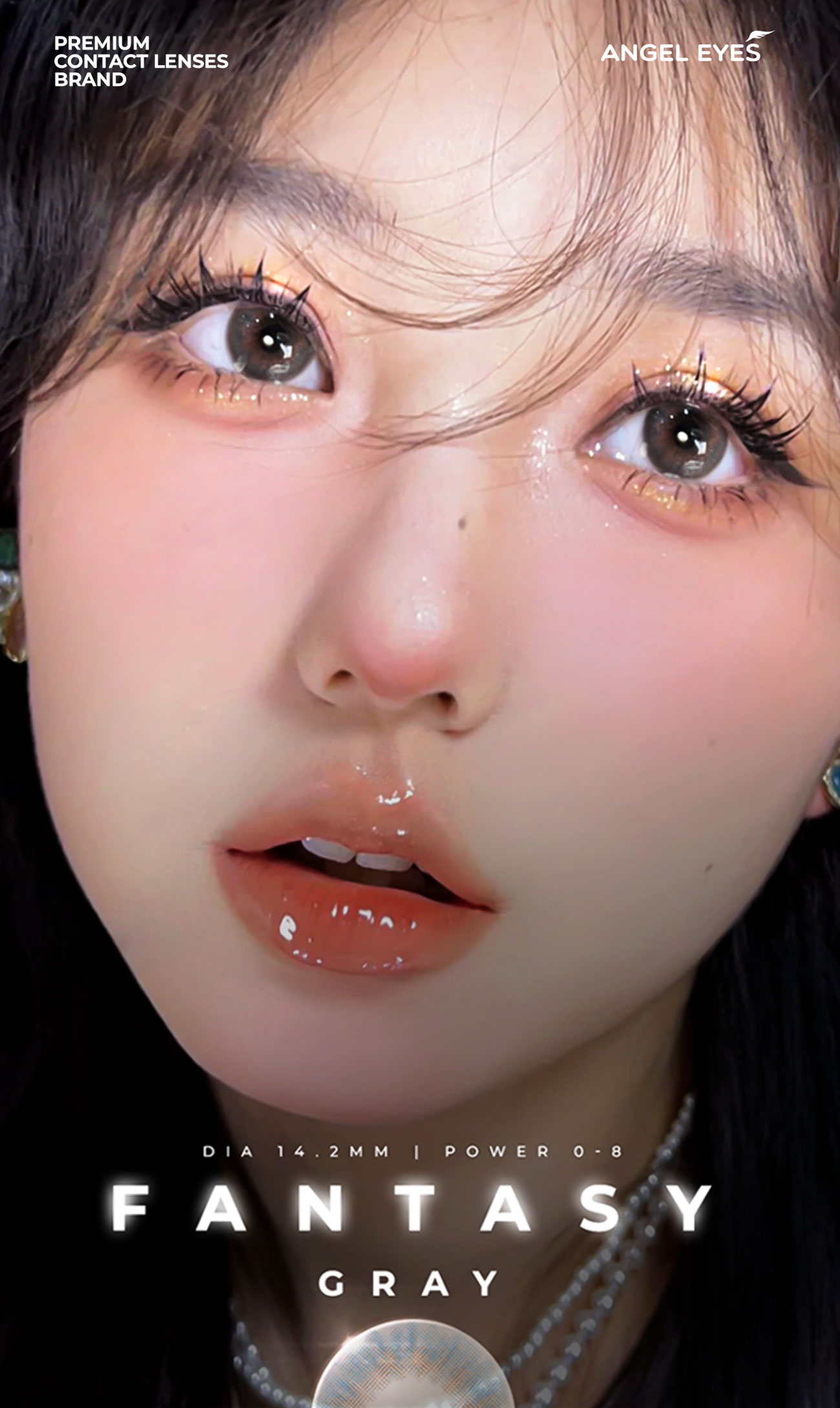 Mô tả Lens xám tự nhiên có độ cận 0-8 N’Rosa Fantasy Gray chất liệu Silicone Hydrogel cho mắt thở Angel Eyes phân phối - 1