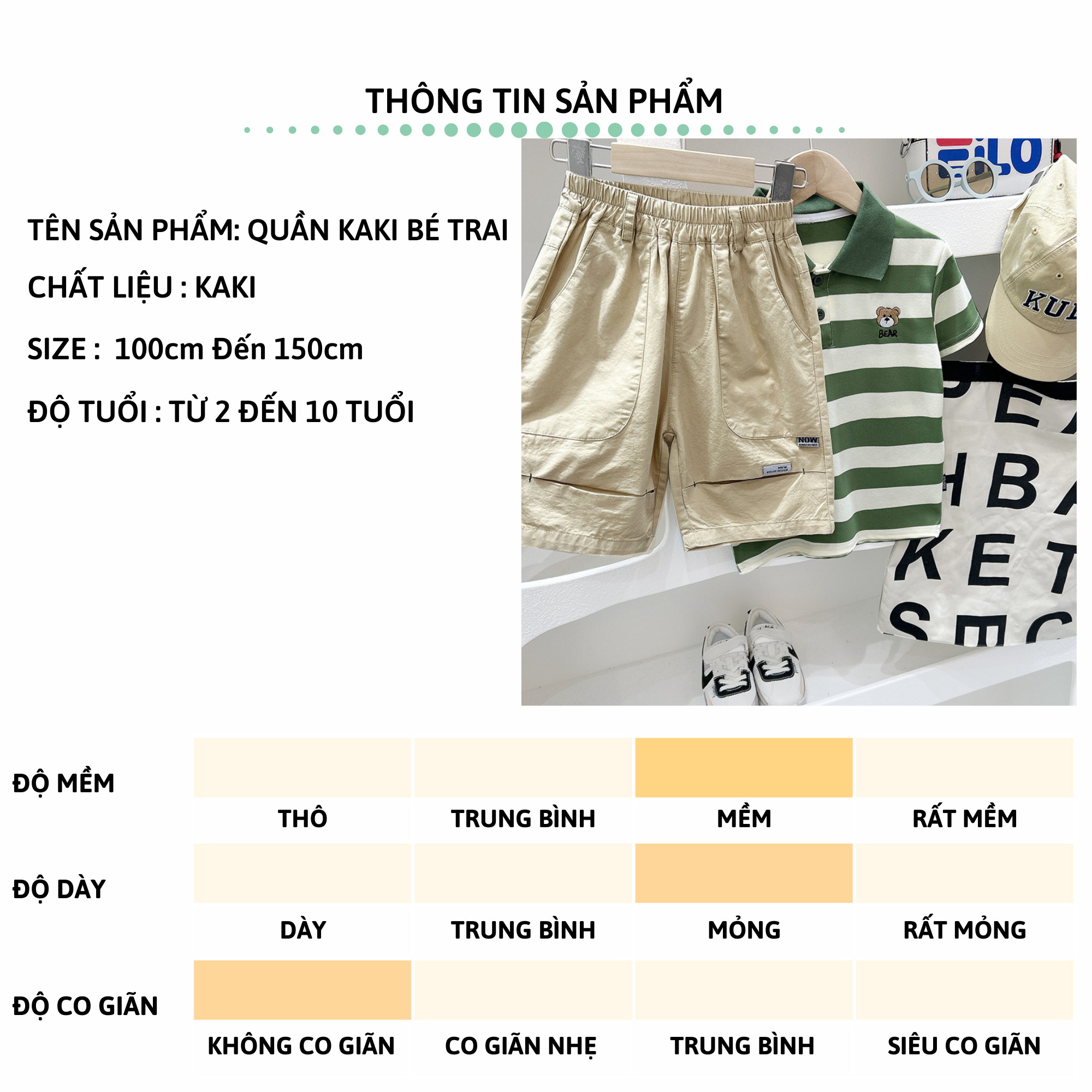 Mô tả Quần short đùi bé trai size đại 27Kids KACADY short kaki mềm cho bé 4-10 tuổi BSKK2 - 2