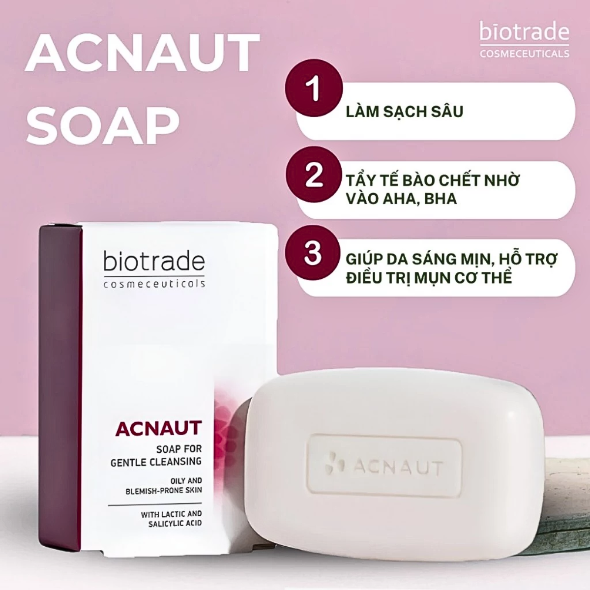 Mô tả Xà Phòng Biotrade Acnaut - Hỗ Trợ Giảm Mụn Lưng, Kiểm Soát Dầu & Giảm Tình Trạng Lỗ Chân Lông 100g - 2