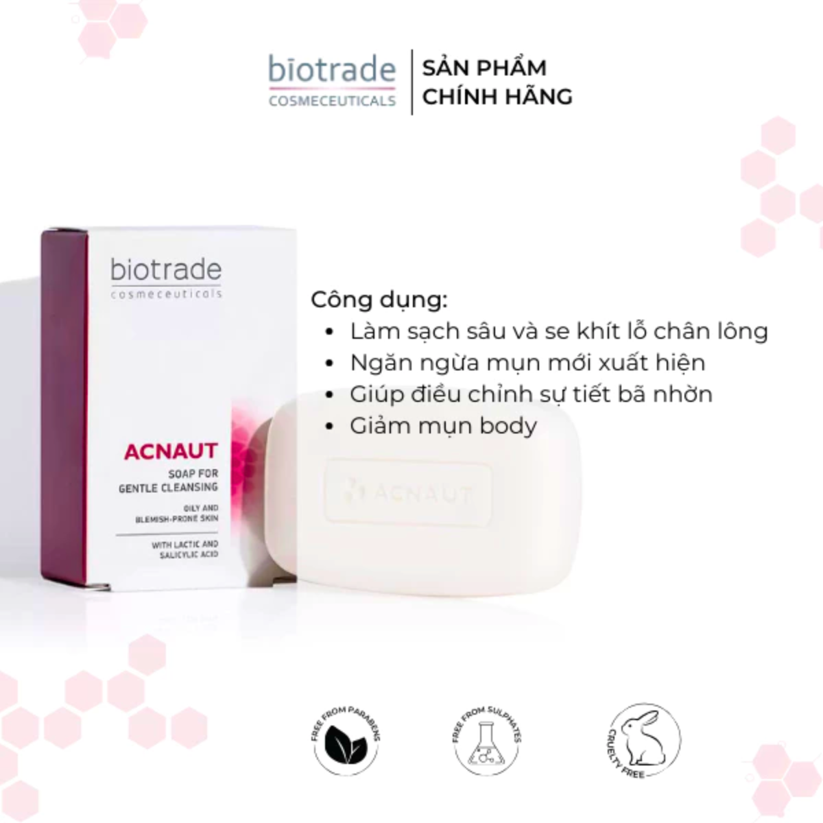 Mô tả Xà Phòng Biotrade Acnaut - Hỗ Trợ Giảm Mụn Lưng, Kiểm Soát Dầu & Giảm Tình Trạng Lỗ Chân Lông 100g - 3