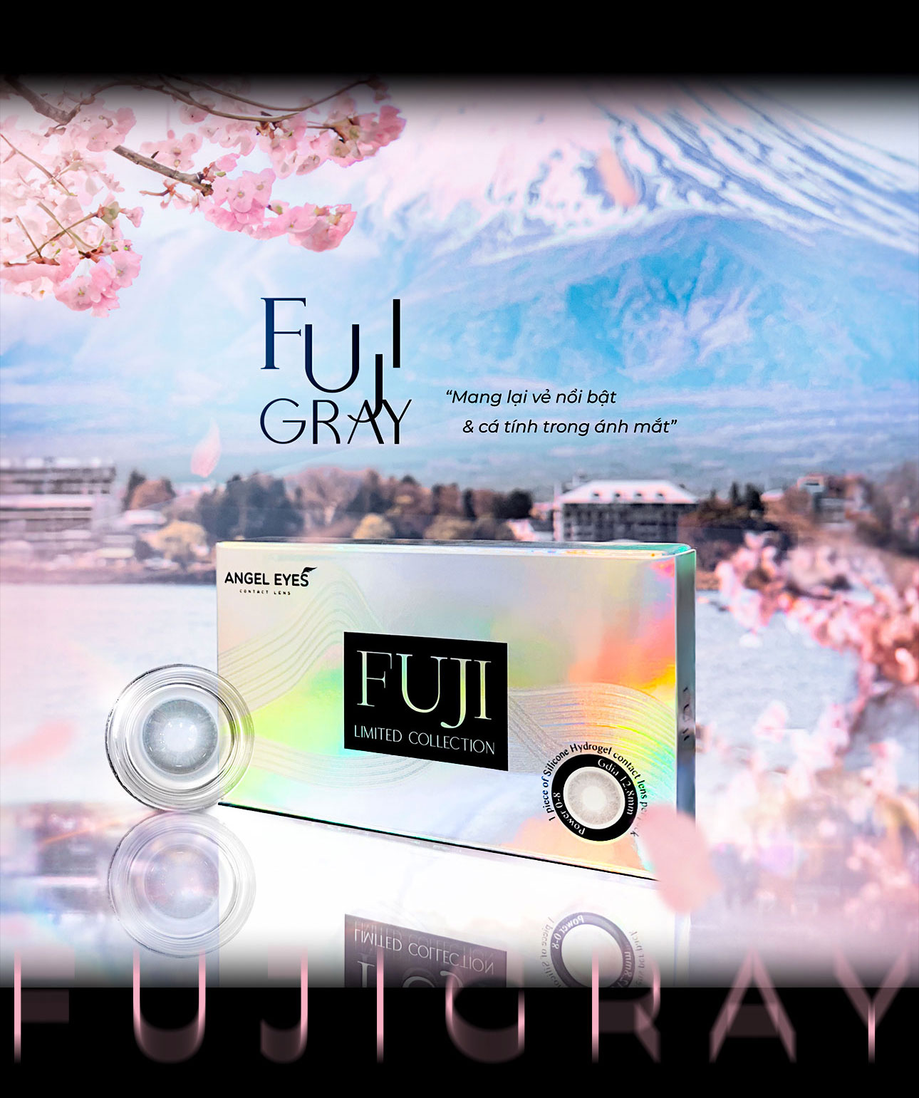 Mô tả Lens áp tròng xám tây có độ cận 0-8 Fuji Gray hiệu Angel Eyes | Kính áp tròng xám khói không giãn đường kính màu 12.8mm - 4