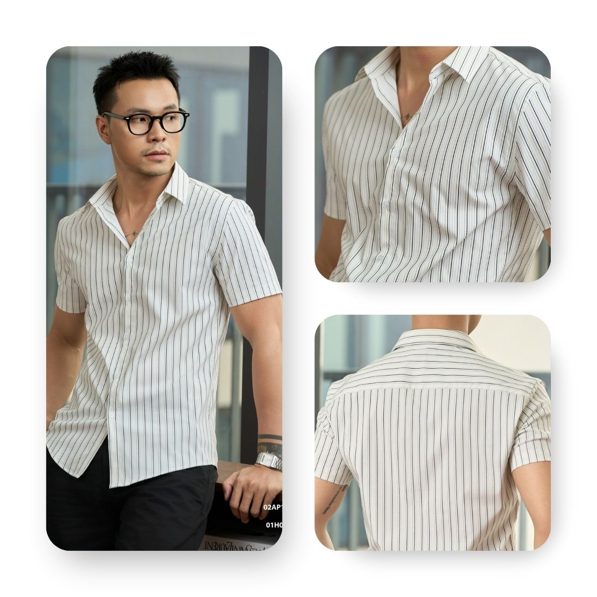Mô tả Áo Sơ Mi Nam Vải Cotton AKUBA Tay Ngắn Năng Động Dáng Slimfit | 02AP1170 - 2