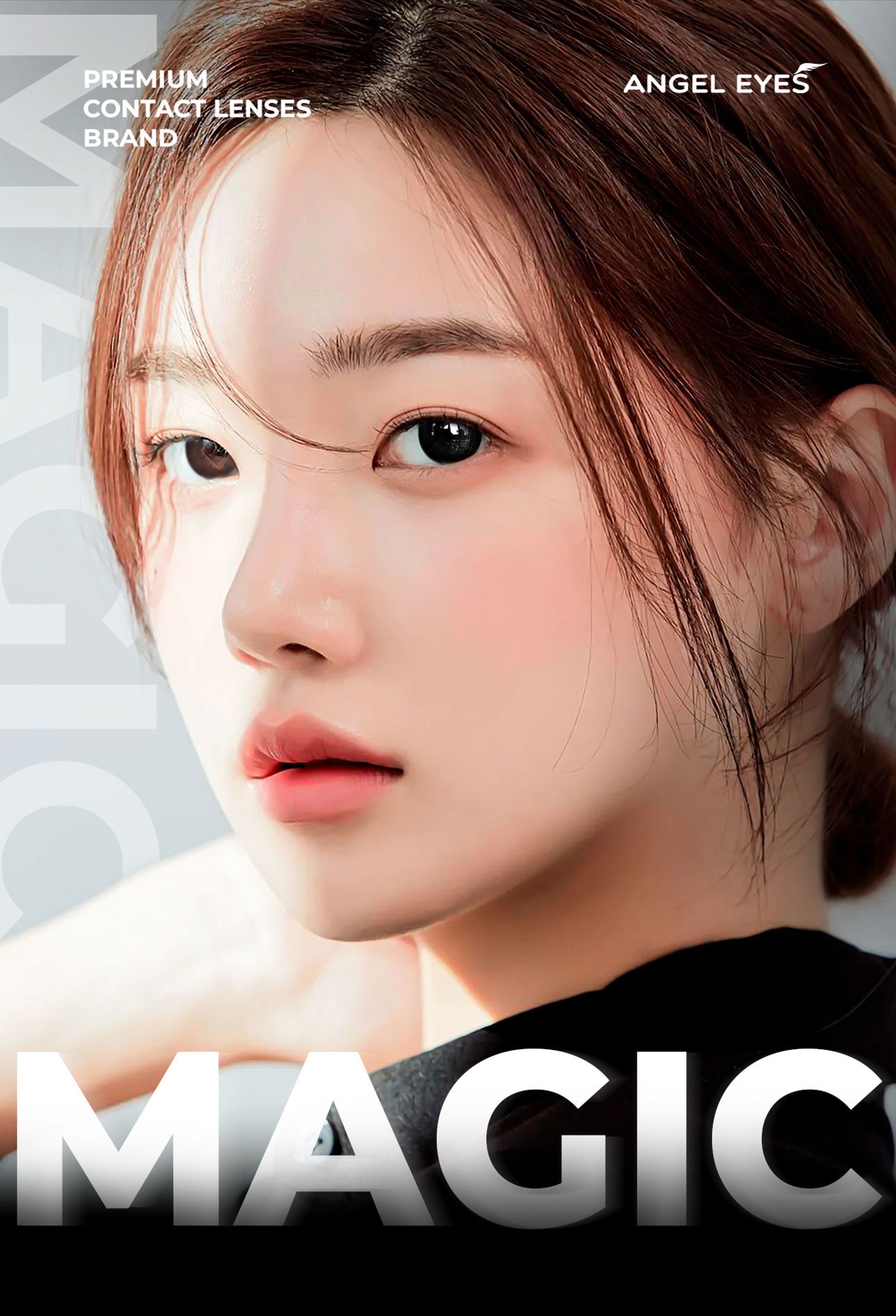 Mô tả Lens giãn tròng màu đen tự nhiên có độ 0-6 Magic Black nhãn hiệu Angel Eyes, kính giãn tròng màu đen hiệu ứng giãn 14.5 - 1