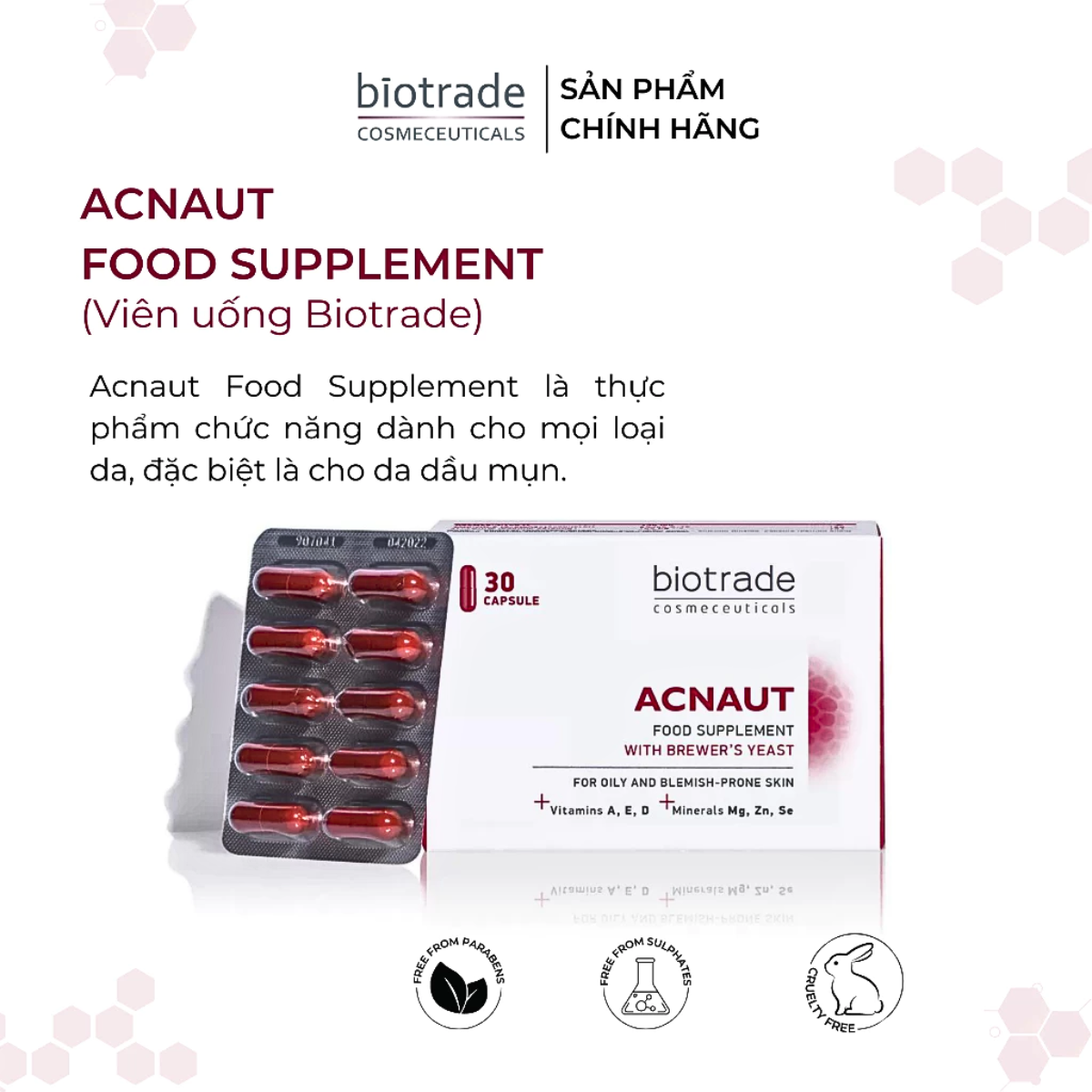 Mô tả Viên Uống Giảm Mụn Biotrade Acnaut - Hỗ Trợ Ngừa Mụn, Thanh Lọc Da, Phù Hợp Mọi Loại Da - 3