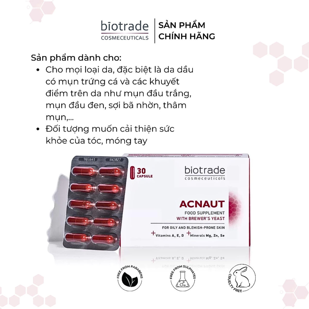 Mô tả Viên Uống Giảm Mụn Biotrade Acnaut - Hỗ Trợ Ngừa Mụn, Thanh Lọc Da, Phù Hợp Mọi Loại Da - 5